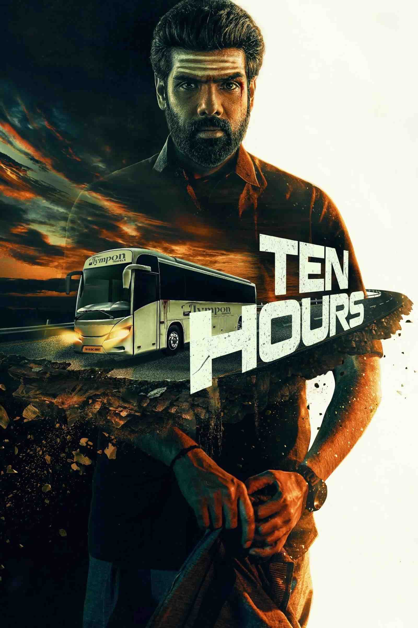 Poster chính thức của phim Phim Hình Sự, Phim Giật Gân "10 Giờ" (Ten Hours - 2025), với sự tham gia của diễn viên Sibiraj và Gajaraj.