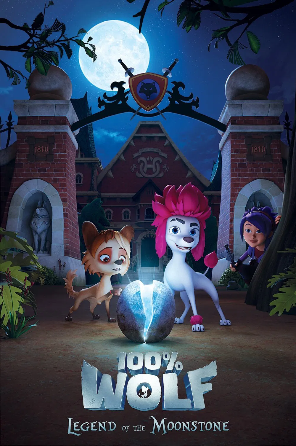Poster chính thức của phim Phim Thiếu Nhi, Phim Gia Đình "100% Sói" (100% Wolf: The Legend of the Moonstone - 2020), với sự tham gia của diễn viên Ilai Swindells và Elizabeth Nabben.
