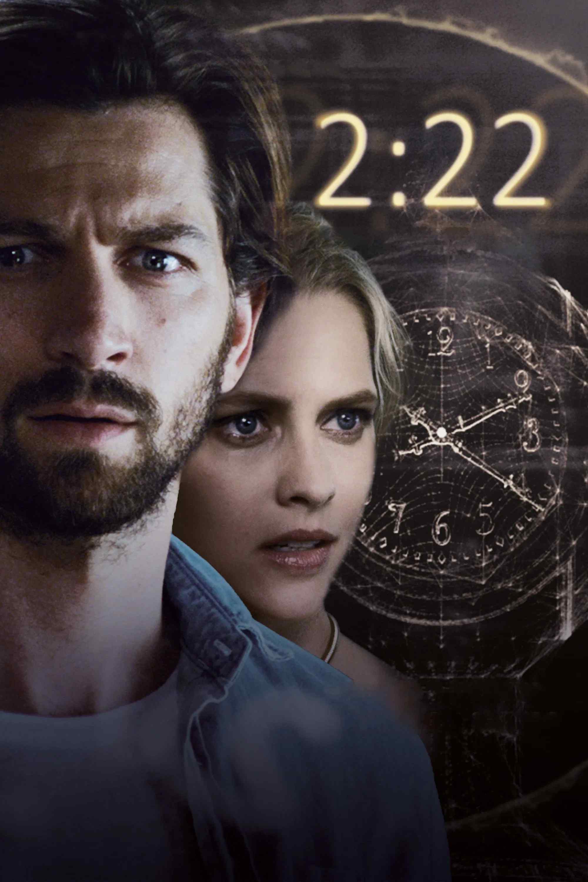Poster chính thức của phim Phim Viễn Tưởng, Phim Bí Ẩn "2:22" (2:22 - 2017), với sự tham gia của diễn viên Michiel Huisman và Teresa Palmer.