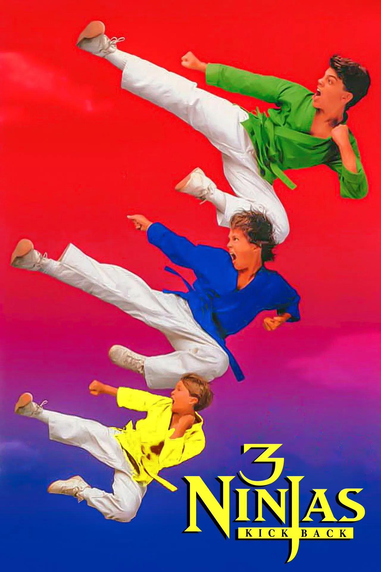 Poster chính thức của phim Phim Gia Đình, Phim Phiêu Lưu "3 Ninjas Siêu Quậy" (3 Ninjas Kick Back - 1994), với sự tham gia của diễn viên Victor Wong Chi-Keung và Max Elliott Slade.