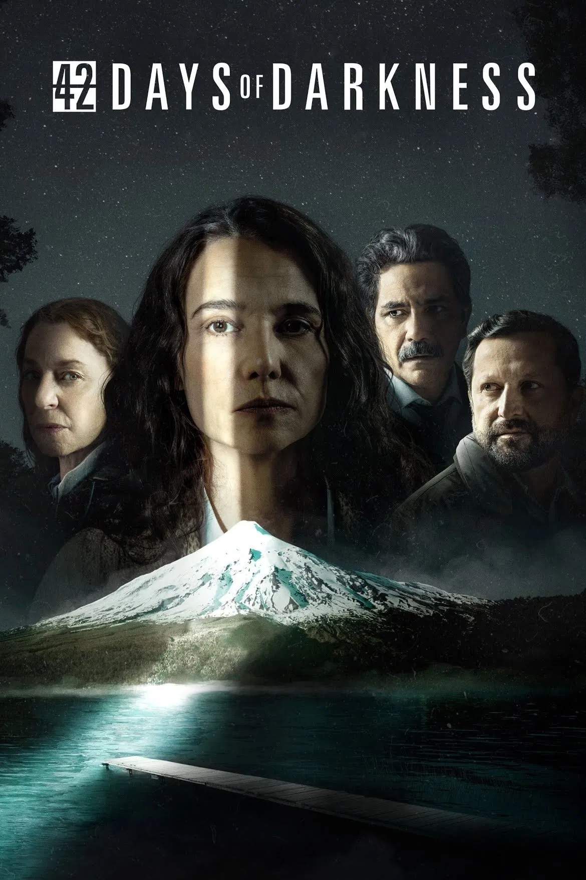 Poster chính thức của phim Phim Tâm Lý, Phim Bí Ẩn "42 ngày bóng tối" (42 Days of Darkness - 2022), với sự tham gia của diễn viên Aline Küppenheim và Claudia di Girólamo.