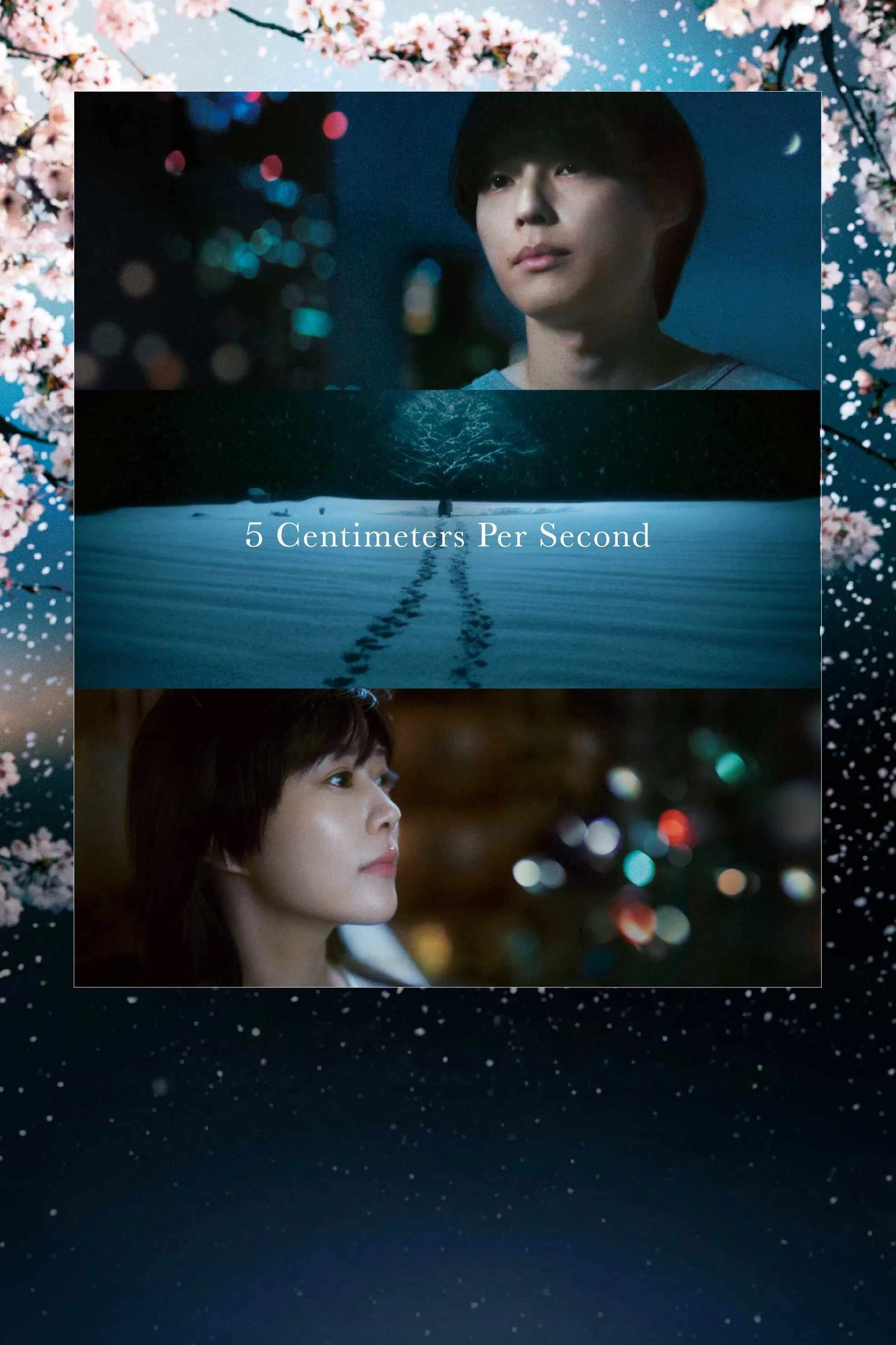 Poster chính thức của phim Phim Tình Cảm, Phim Tâm Lý "5 Centimet Trên Giây" (5 Centimeters per Second - 2025), với sự tham gia của diễn viên Hokuto Matsumura và Mitsuki Takahata.