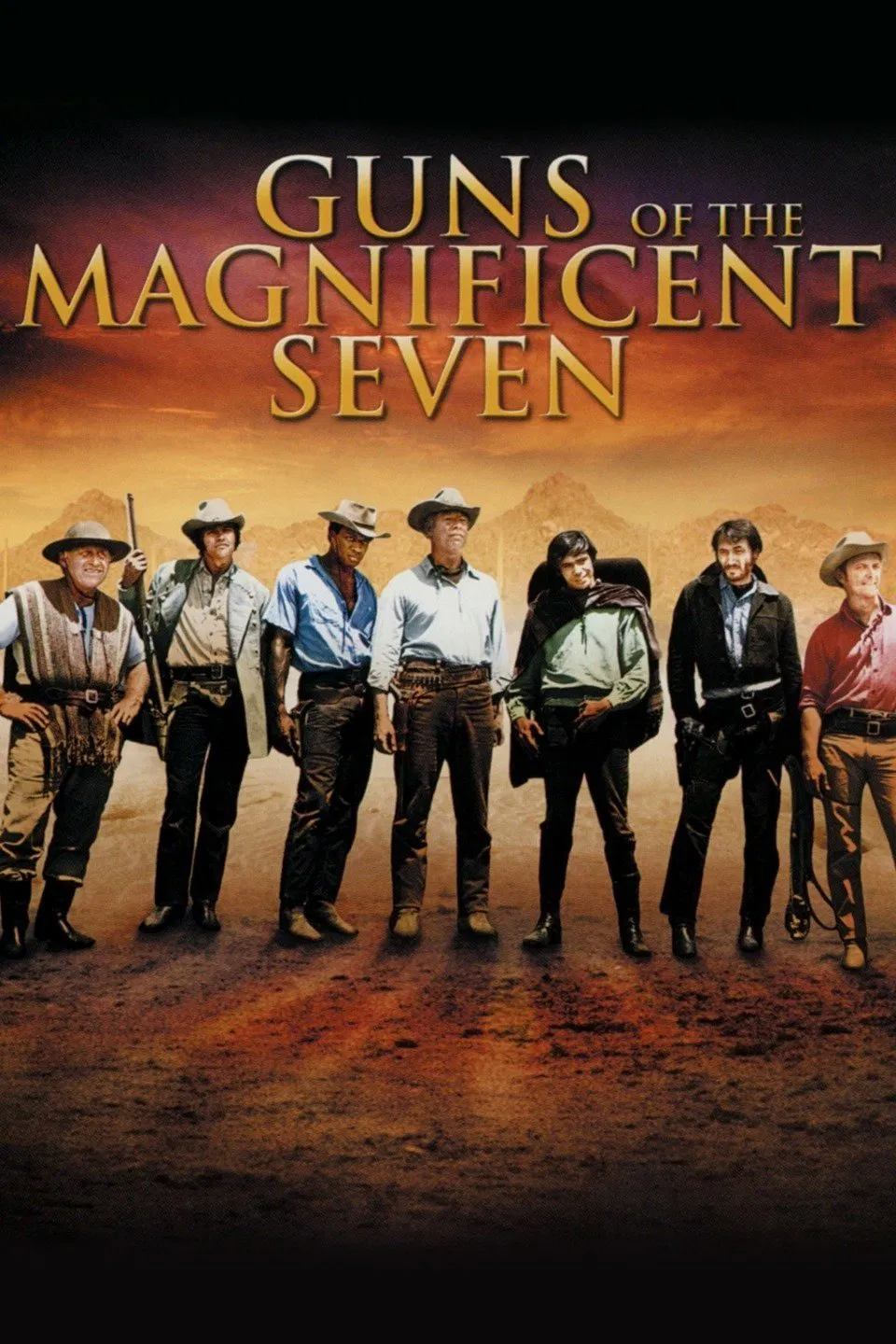 Poster chính thức của phim Phim Miền Tây "7 Tay Súng Oai Hùng" (Guns of the Magnificent Seven - 1969), với sự tham gia của diễn viên George Kennedy và James Whitmore.