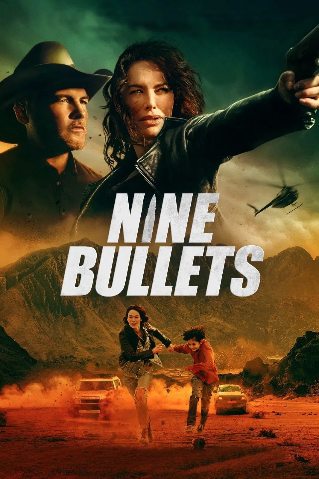 Poster chính thức của phim Phim Hành Động, Phim Giật Gân "9 Viên Đạn" (9 Bullets - 2022), với sự tham gia của diễn viên Lena Headey và Dean Scott Vazquez.