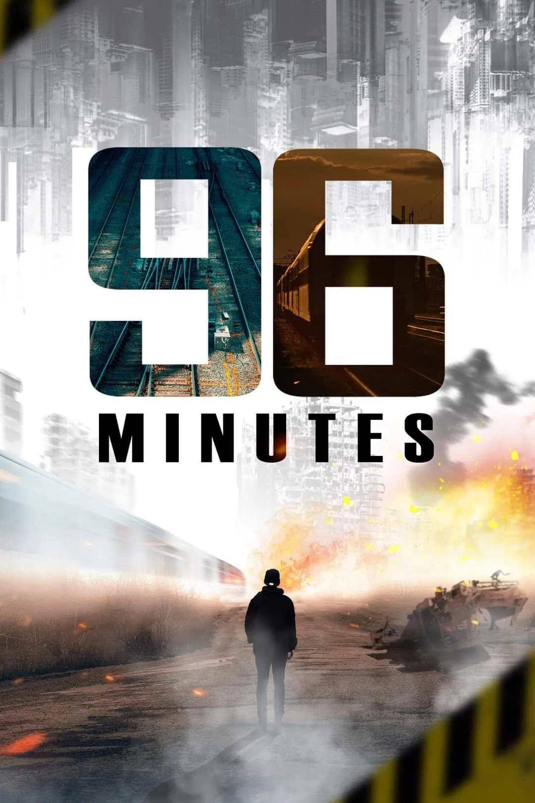 Poster chính thức của phim Phim Hành Động, Phim Hình Sự "96 Phút Sinh Tử" (96 Minutes - 2025), với sự tham gia của diễn viên Austin Lin và Vivian Sung.