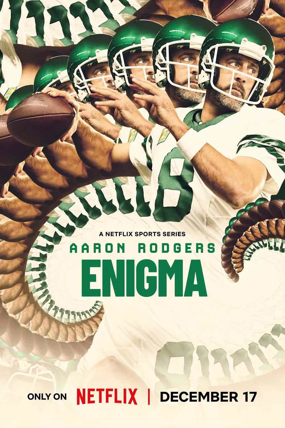 Poster chính thức của phim Phim Tài Liệu "Aaron Rodgers: Điều Bí Ẩn" (Aaron Rodgers: Enigma - 2024), với sự tham gia của diễn viên Aaron Rodgers.