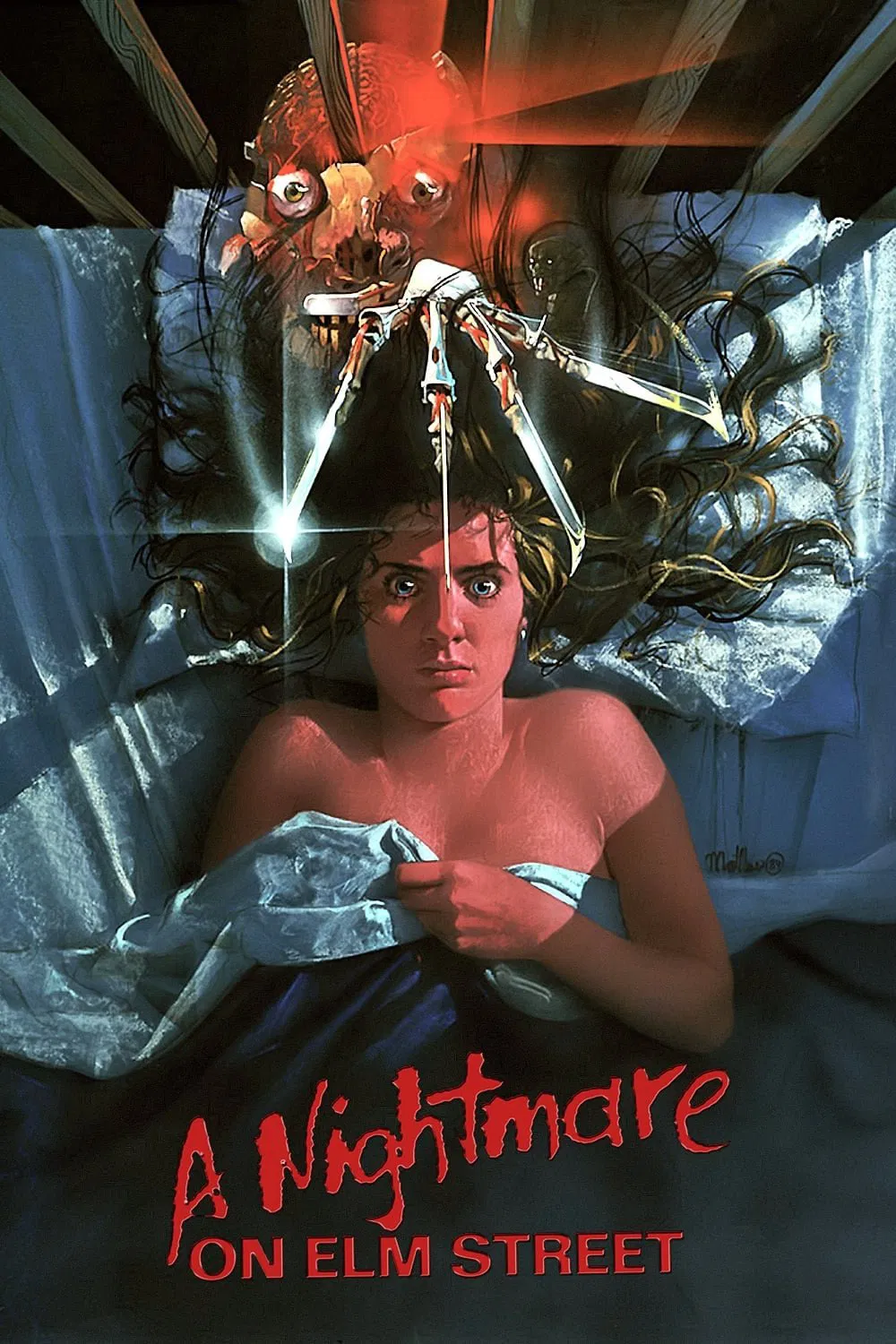 Poster chính thức của phim Phim Kinh Dị "Ác Mộng Phố Elm" (A Nightmare on Elm Street - 1984), với sự tham gia của diễn viên Heather Langenkamp và Robert Englund.