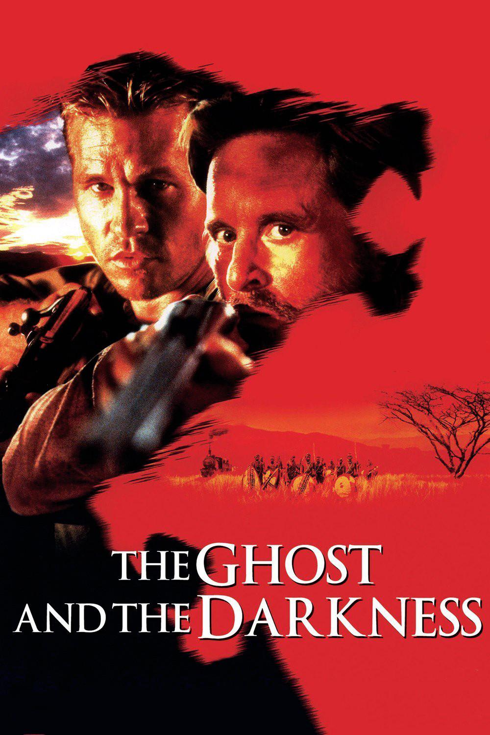 Poster chính thức của phim Phim Phiêu Lưu, Phim Giật Gân "Ác Thú Và Bóng Đêm" (The Ghost and the Darkness - 1996), với sự tham gia của diễn viên Michael Douglas và Val Kilmer.