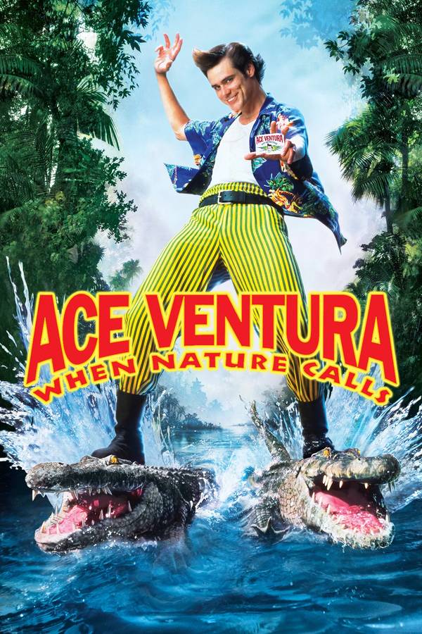 Poster chính thức của phim Phim Hình Sự, Phim Hài "Ace Ventura: When Nature Calls" (Ace Ventura: When Nature Calls - 1995), với sự tham gia của diễn viên Jim Carrey và Ian McNeice.