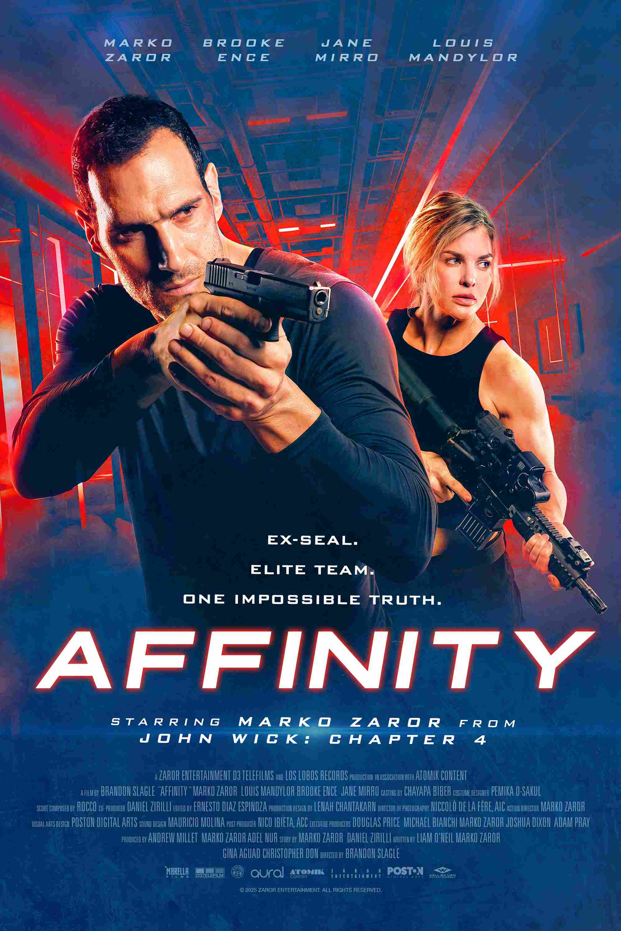 Poster chính thức của phim Phim Hành Động, Phim Viễn Tưởng "Affinity" (Affinity - 2025), với sự tham gia của diễn viên Marko Zaror và Brooke Ence.