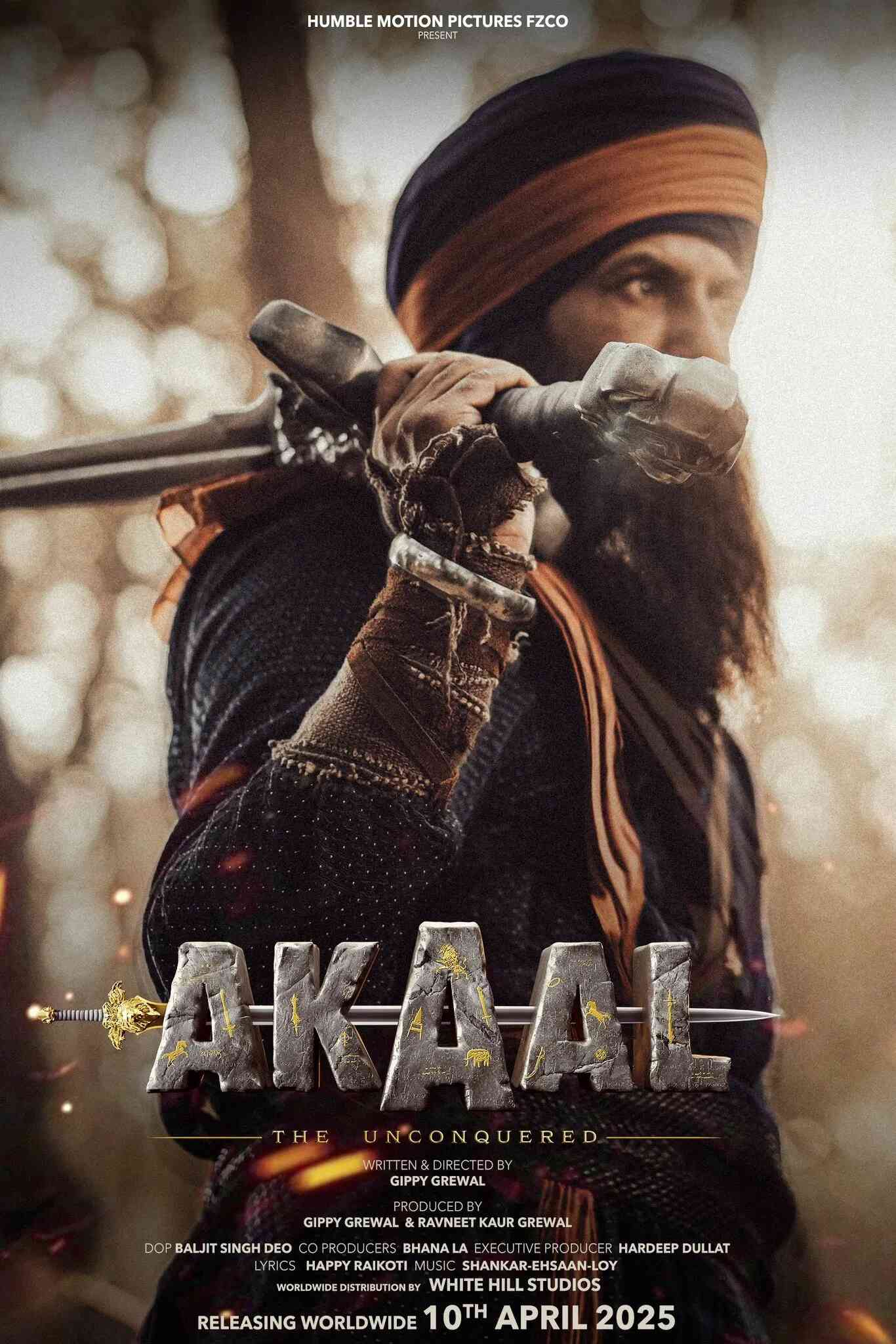 Poster chính thức của phim Phim Hành Động, Phim Lịch Sử "Akaal: The Unconquered" (Akaal: The Unconquered - 2025), với sự tham gia của diễn viên Apindereep Singh và Gippy Grewal.
