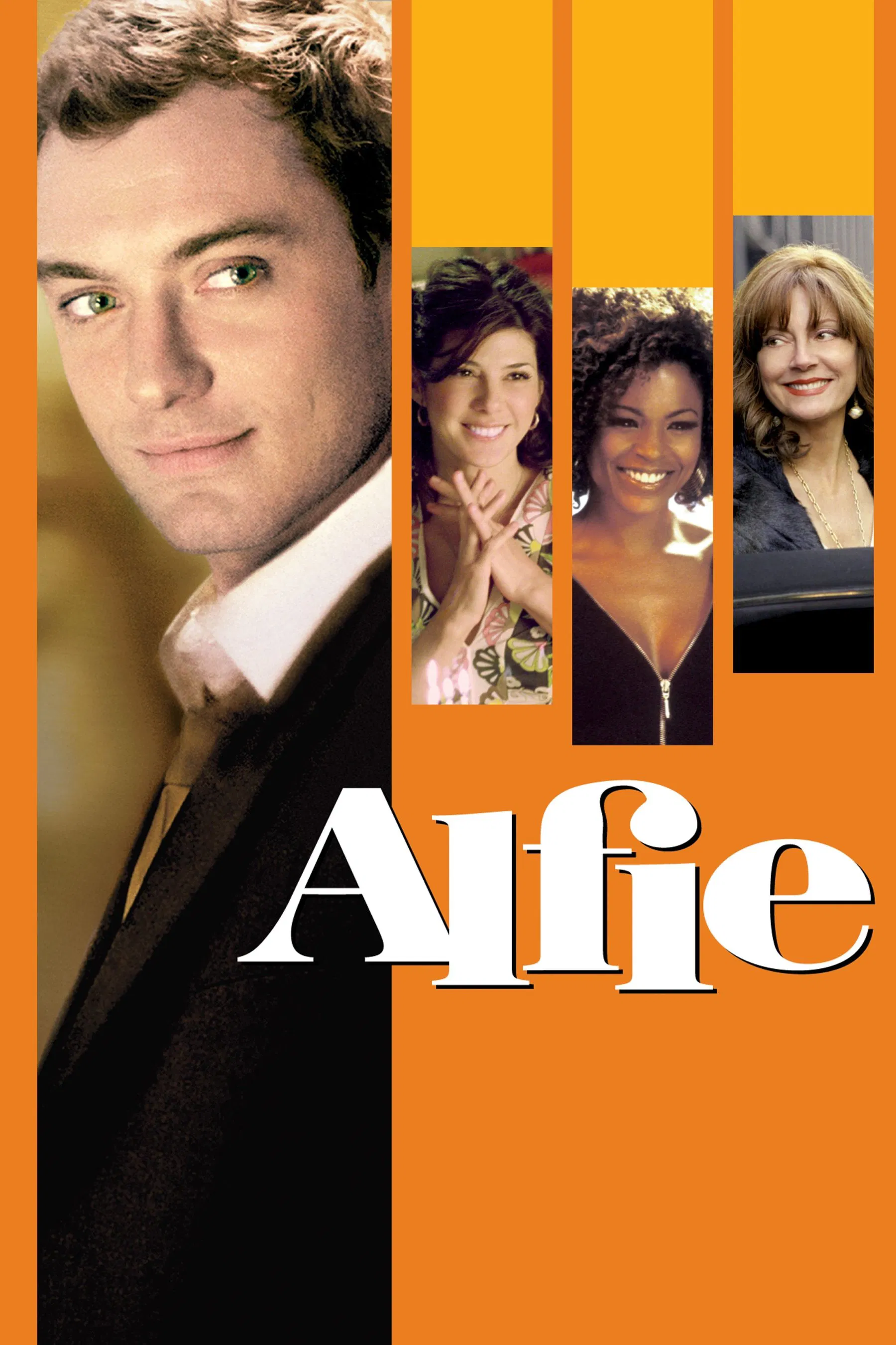 Poster chính thức của phim Phim Hài, Phim Tâm Lý "Alfie" (Alfie - 2004), với sự tham gia của diễn viên Jude Law và Marisa Tomei.