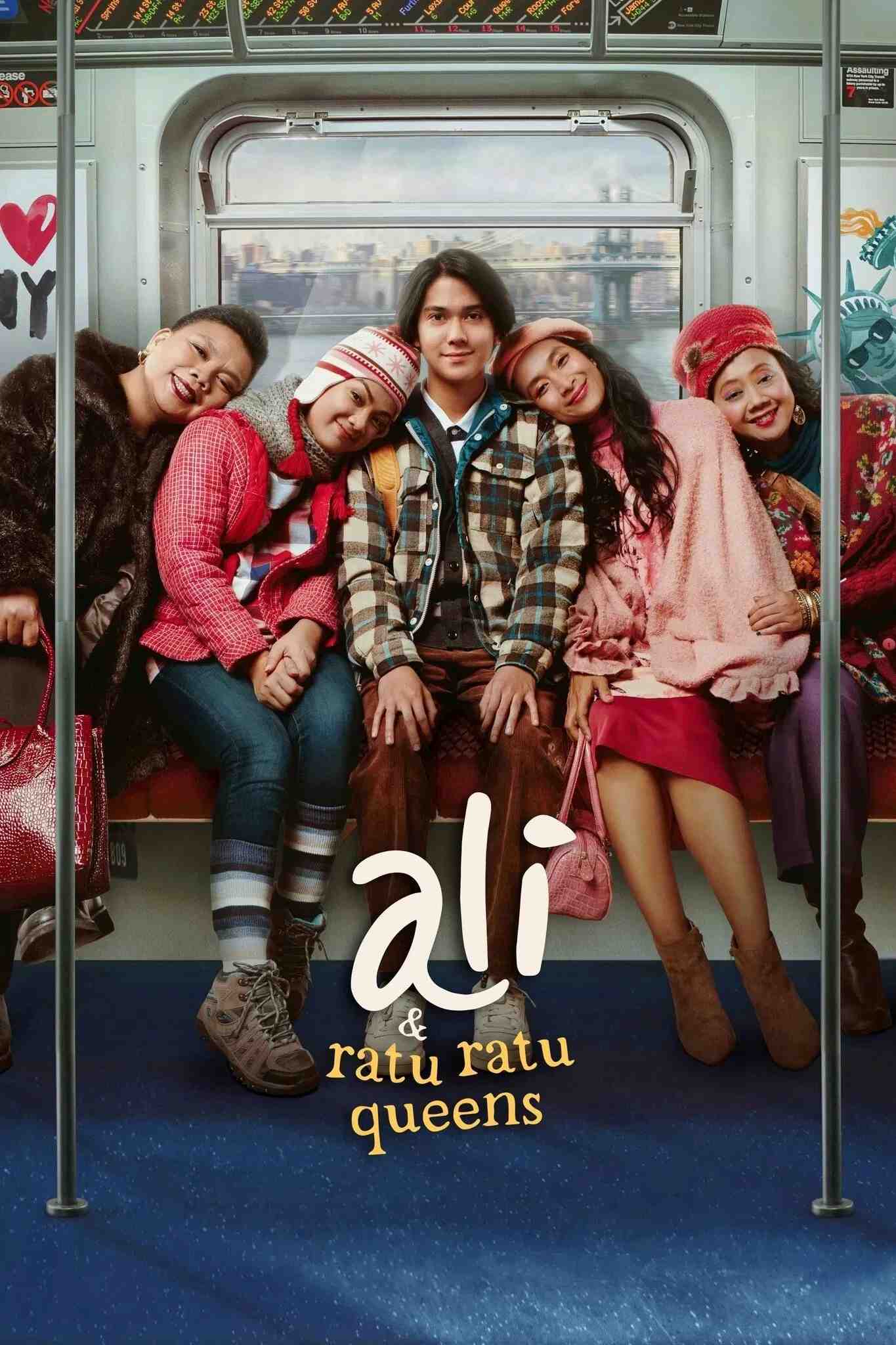 Poster chính thức của phim Phim Hài, Phim Tâm Lý "Ali Ở Quận Queens" (Ali & Ratu Ratu Queens - 2021), với sự tham gia của diễn viên Iqbaal Ramadhan và Nirina Zubir.