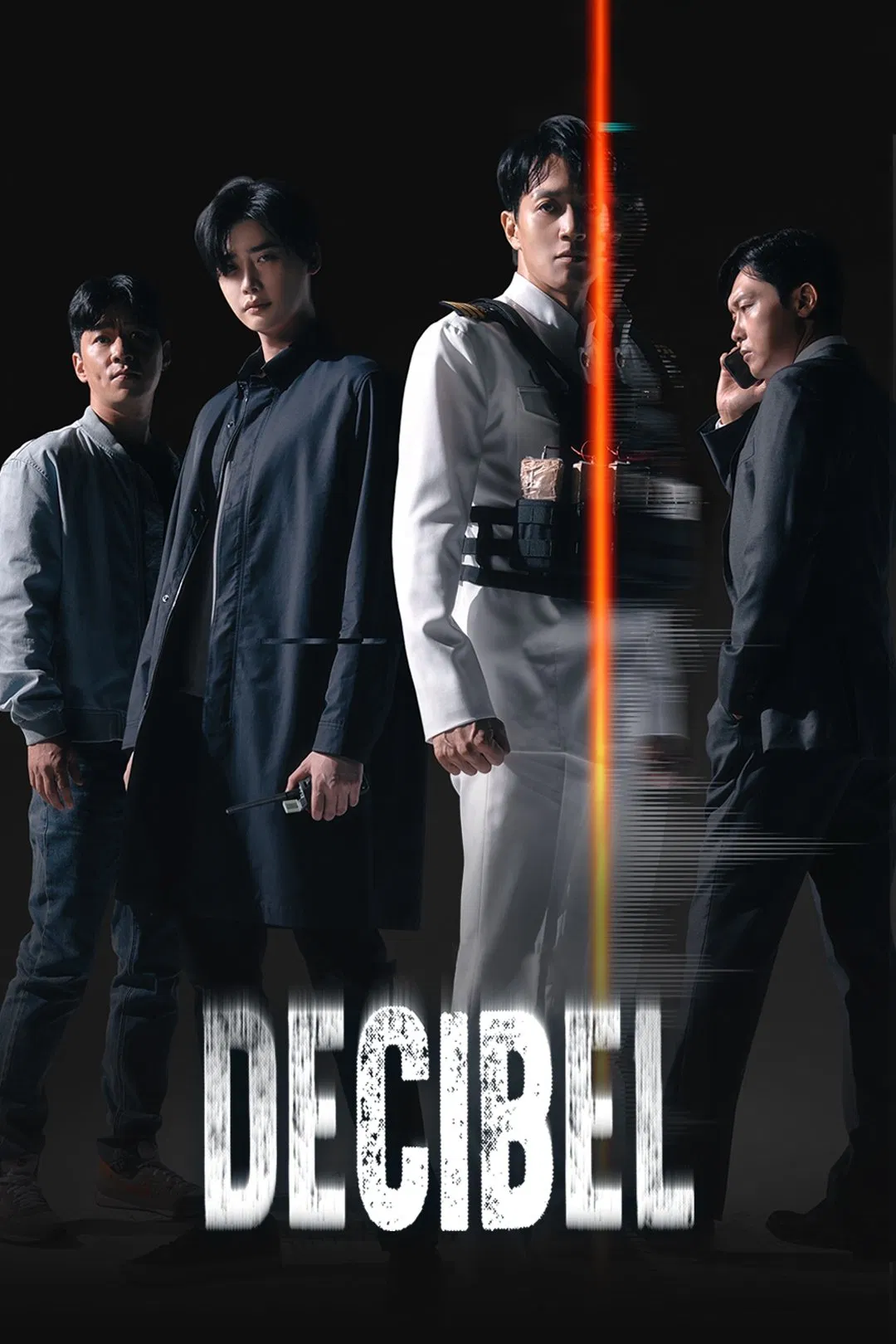 Poster chính thức của phim Phim Hành Động, Phim Tâm Lý "Âm Lượng Hủy Diệt" (Decibel - 2022), với sự tham gia của diễn viên Kim Rae-won và Lee Jong-suk.