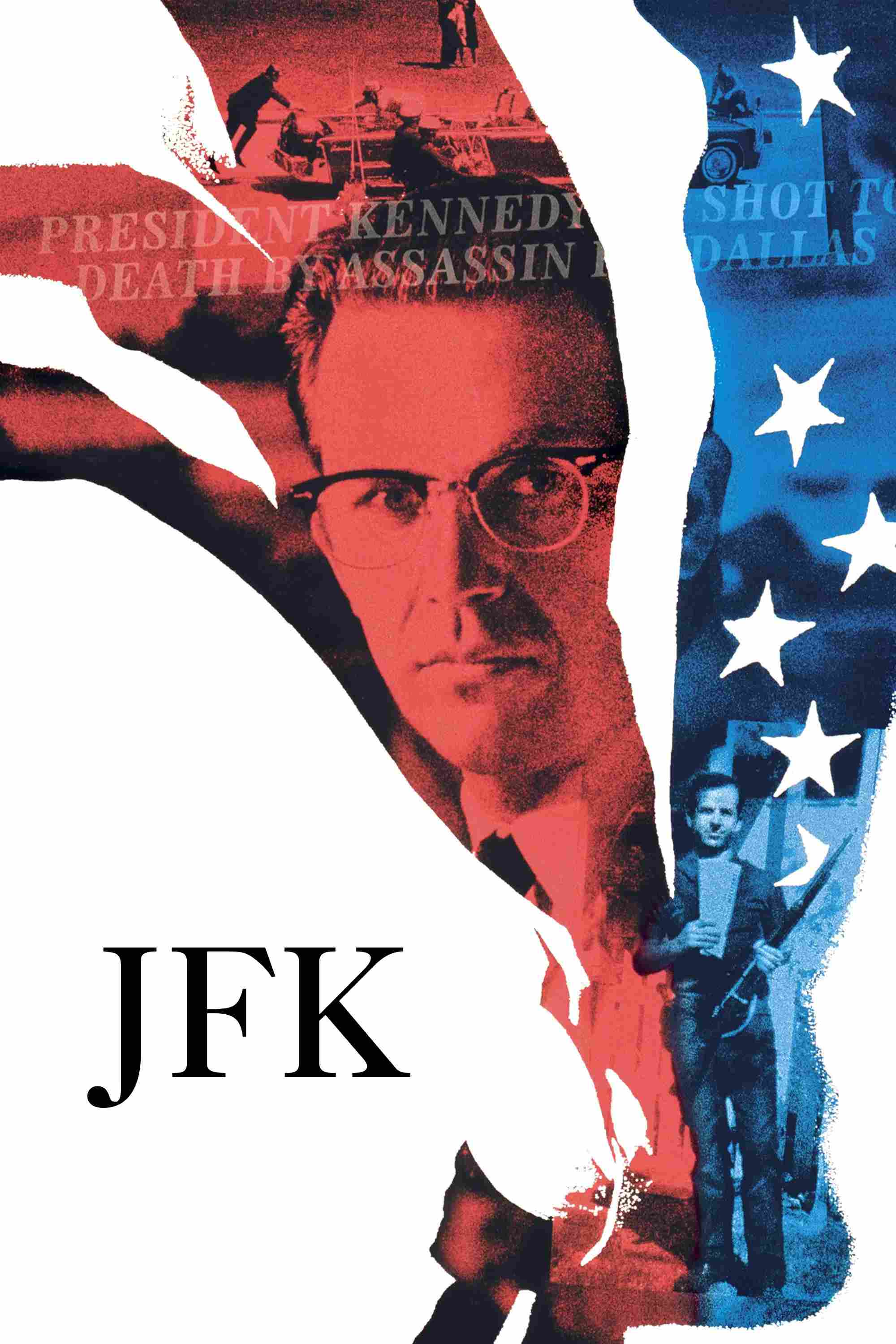 Poster chính thức của phim Phim Tâm Lý, Phim Giật Gân "Ám Sát John F. Kennedy" (JFK - 1991), với sự tham gia của diễn viên Kevin Costner và Tommy Lee Jones.