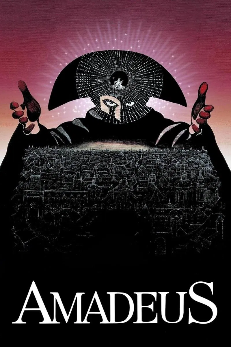 Poster chính thức của phim Phim Lịch Sử, Phim Ca Nhạc "Amadeus" (Amadeus - 1984), với sự tham gia của diễn viên F. Murray Abraham và Tom Hulce.