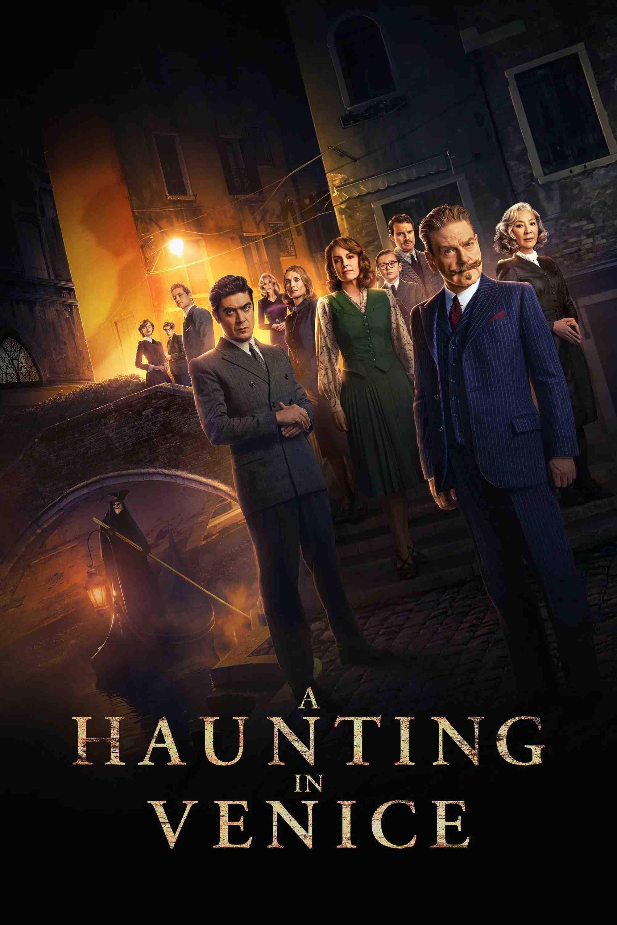 Poster chính thức của phim Phim Bí Ẩn, Phim Giật Gân "Án Mạng Ở Venice" (A Haunting in Venice - 2023), với sự tham gia của diễn viên Kenneth Branagh và Kyle Allen.