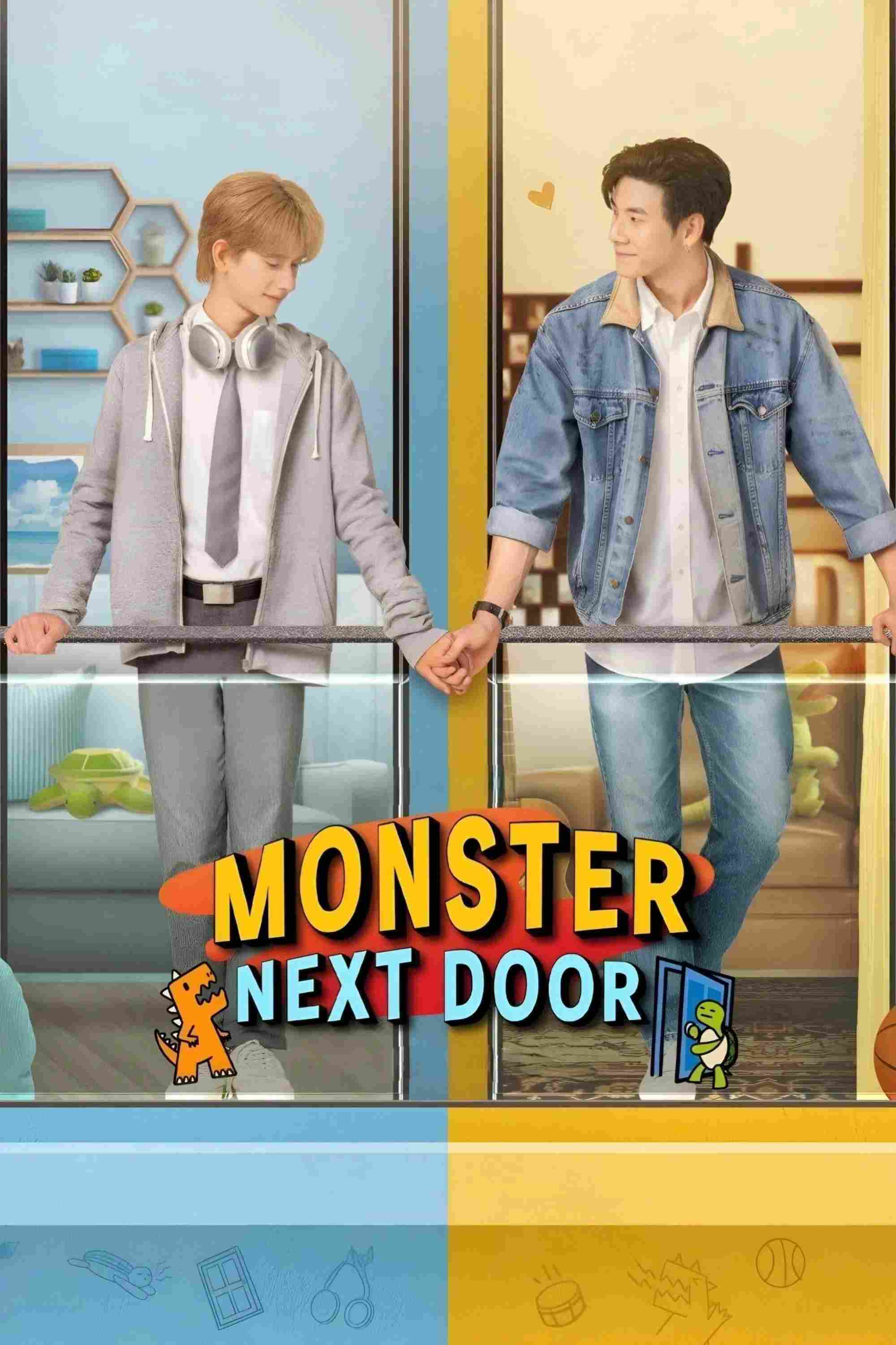 Poster chính thức của phim Phim Tâm Lý "Anh Ấy Xâm Chiếm Thế Giới Của Tôi" (Monster Next Door - 2024), với sự tham gia của diễn viên Thanakorn Kuljarassombat và Anantadej Sodsee.
