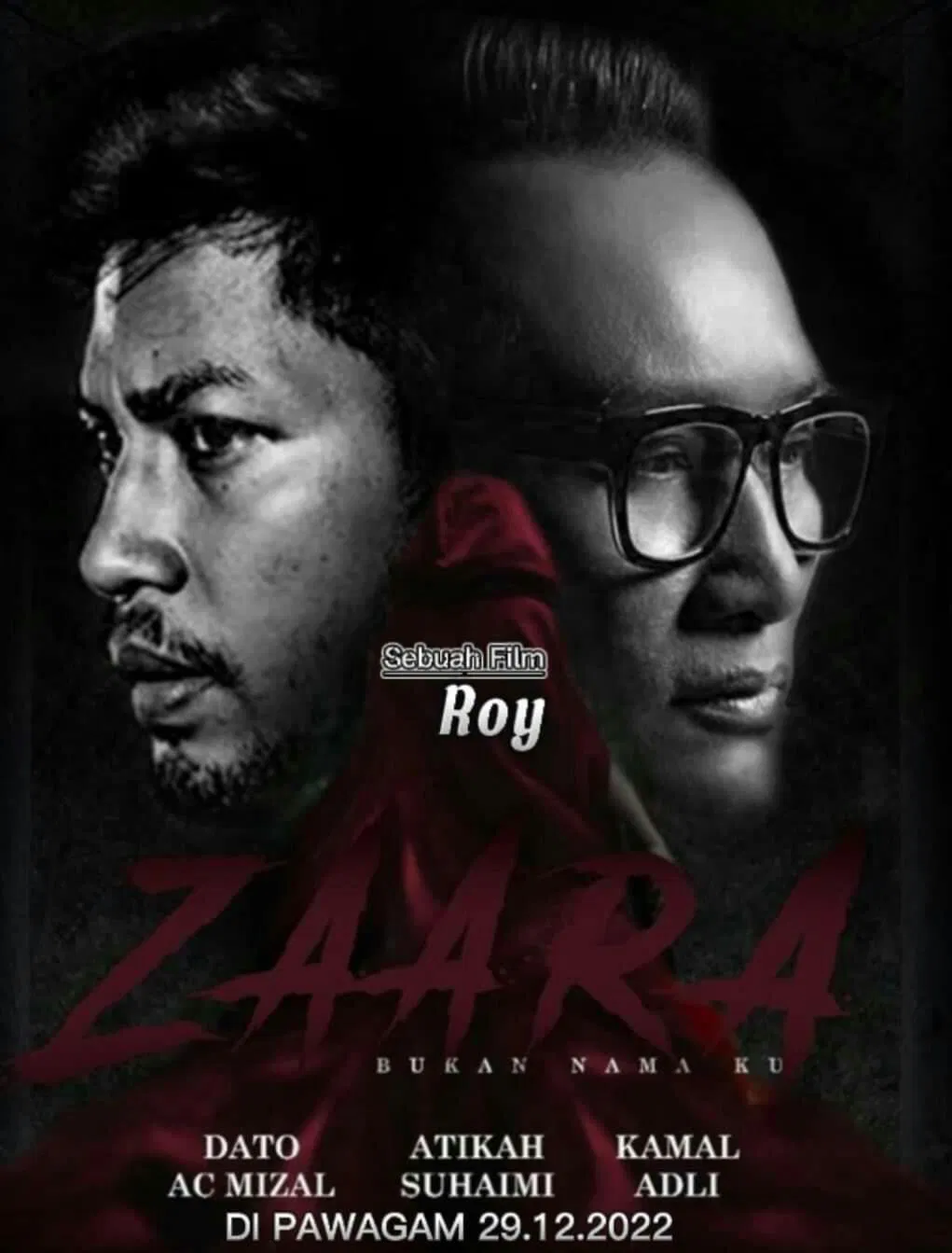 Poster chính thức của phim Phim Kinh Dị "Anh chàng sợ ma" (Zaara - 2022), với sự tham gia của diễn viên AC Mizal và Atikah Suhaime.