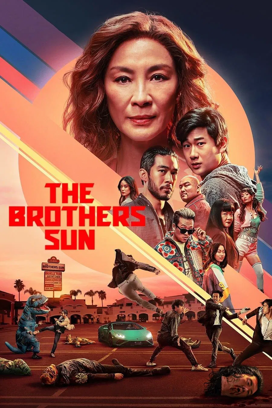 Poster chính thức của phim Phim Tâm Lý, Phim Hành Động & Phiêu Lưu "Anh em nhà họ Tôn" (The Brothers Sun - 2024), với sự tham gia của diễn viên Dương Tử Quỳnh và Justin Chien.