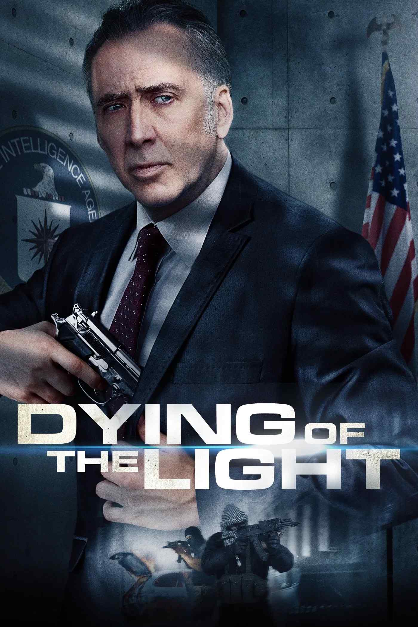 Poster chính thức của phim Phim Giật Gân, Phim Tâm Lý "Ánh Sáng Lụi Tàn" (Dying of the Light - 2014), với sự tham gia của diễn viên Nicolas Cage và Anton Yelchin.