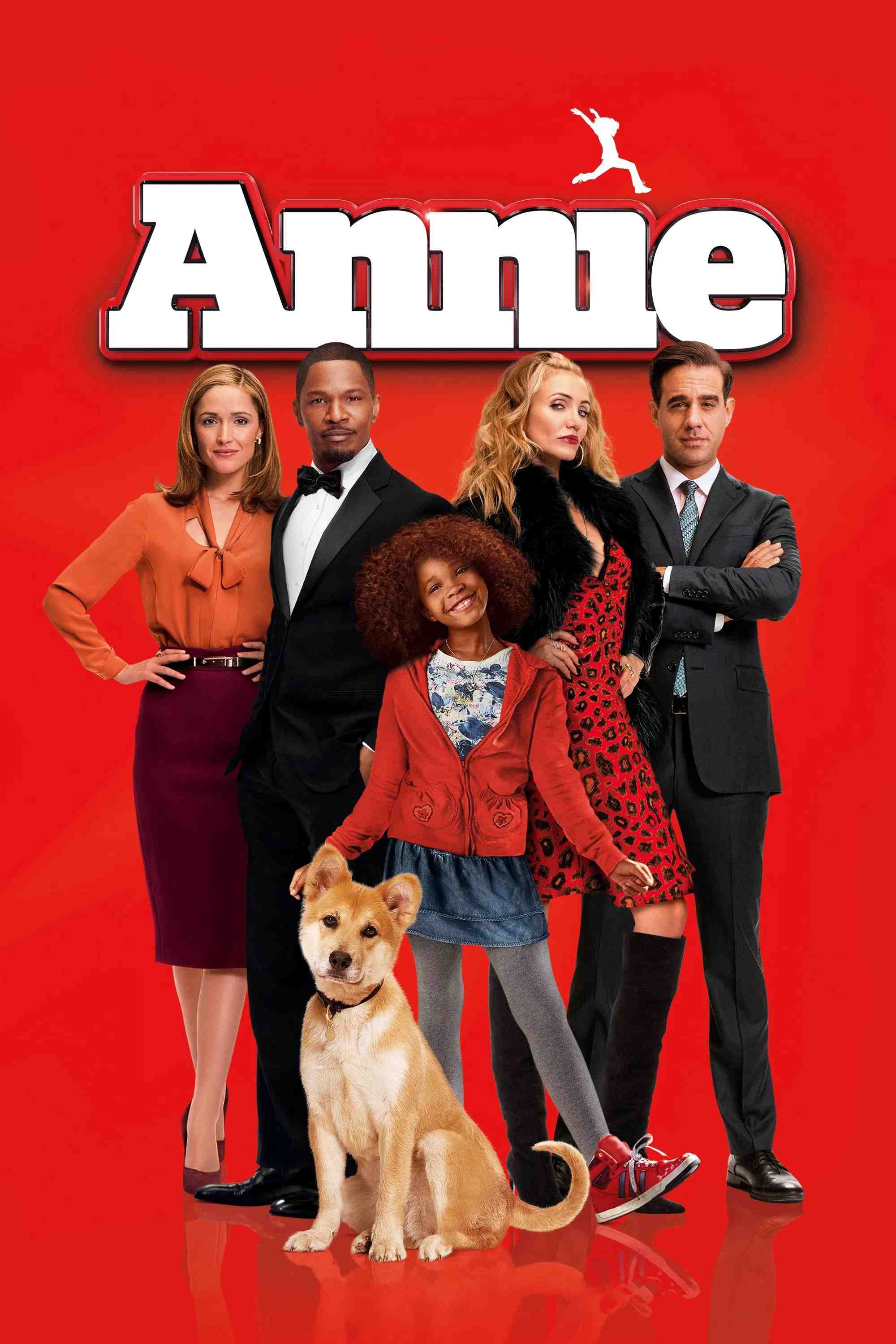 Poster chính thức của phim Phim Hài, Phim Tâm Lý "Annie" (Annie - 2014), với sự tham gia của diễn viên Quvenzhané Wallis và Jamie Foxx.