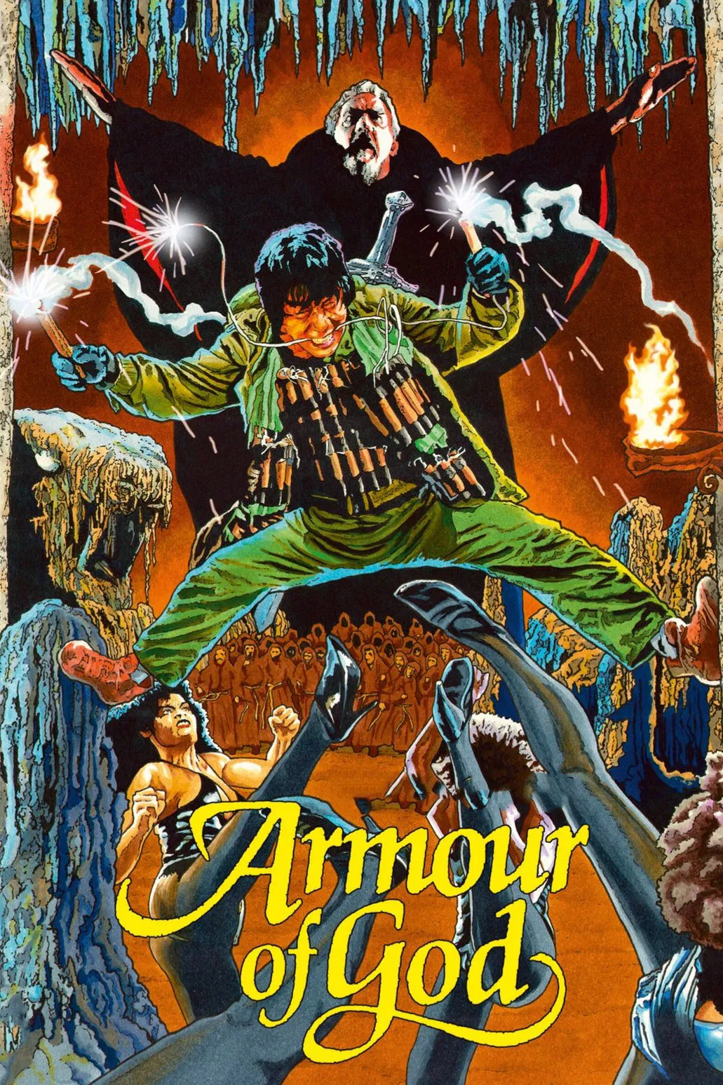 Poster chính thức của phim Phim Phiêu Lưu, Phim Hành Động "Áo Giáp Thượng Đế (Long Huynh Hổ Đệ)" (Armour of God - 1986), với sự tham gia của diễn viên Thành Long và Đàm Vịnh Lân.