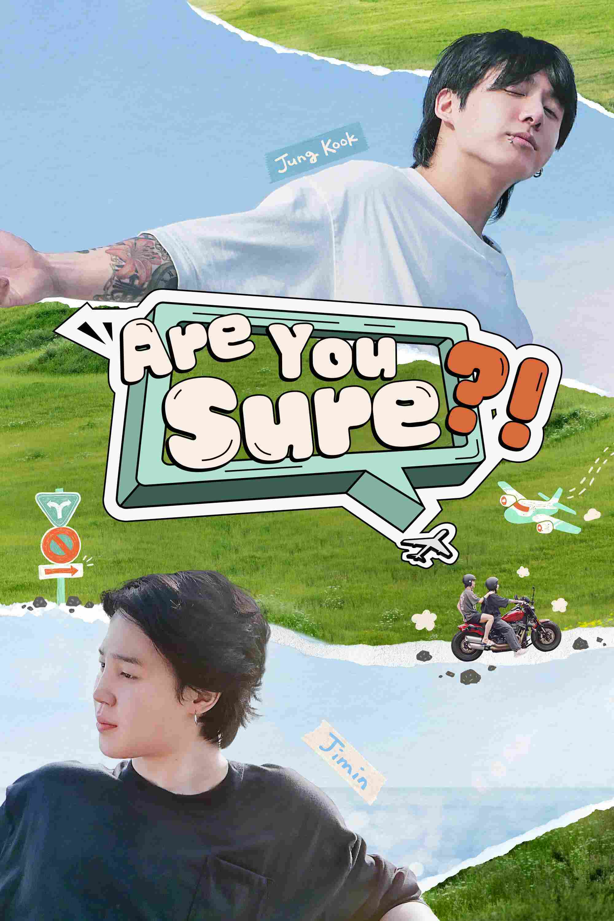 Poster chính thức của phim Truyền Hình Thực Tế "Are You Sure?! (Phần 2)" (Are You Sure?! - 2024), với sự tham gia của diễn viên Jimin và Jung Kook.