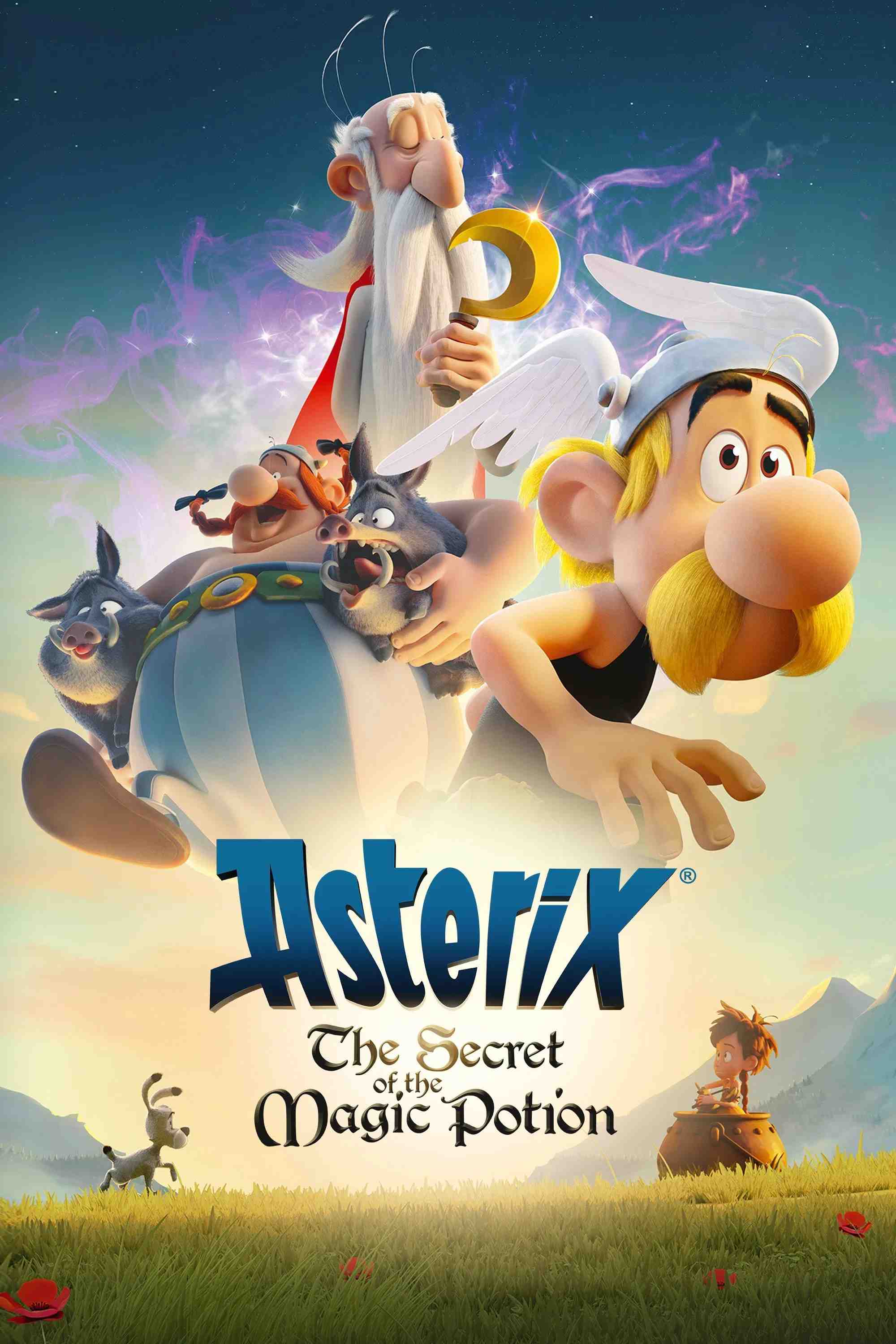 Poster chính thức của phim Phim Gia Đình, Phim Hoạt Hình "Asterix 2: Bí Kíp Luyện Thần Dược" (Asterix: The Secret of the Magic Potion - 2018), với sự tham gia của diễn viên Christian Clavier và Guillaume Briat.