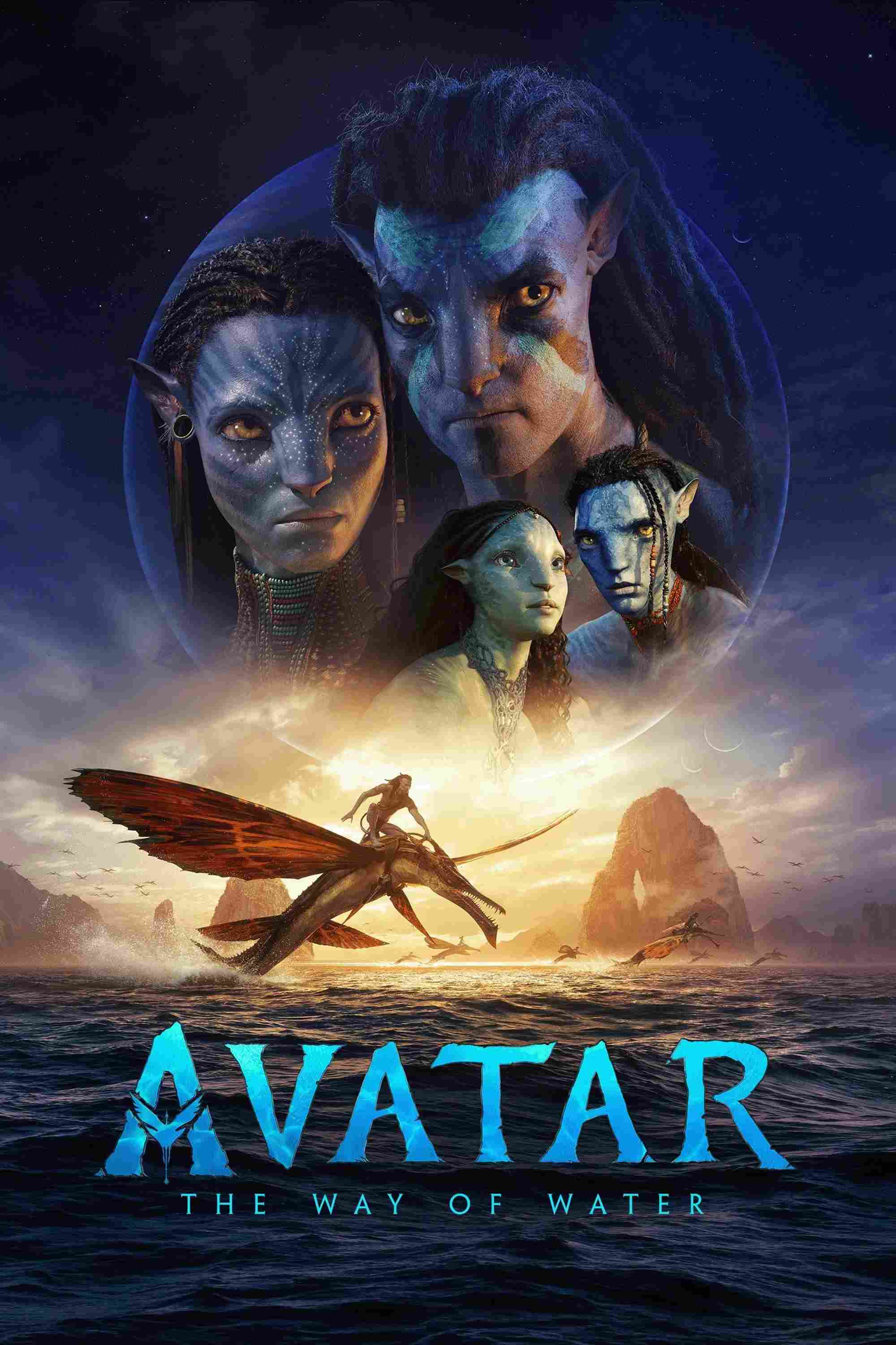 Poster chính thức của phim Phim Hành Động, Phim Phiêu Lưu "Avatar 2:  Dòng Chảy Của Nước" (Avatar: The Way of Water - 2022), với sự tham gia của diễn viên Sam Worthington và Zoe Saldaña.