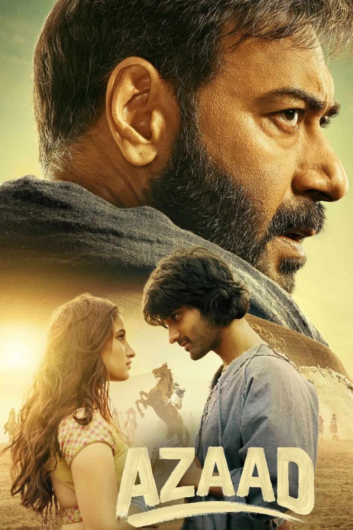 Poster chính thức của phim Phim Tâm Lý, Phim Hành Động "Azaad" (Azaad - 2025), với sự tham gia của diễn viên Ajay Devgn và Aaman Devgan.