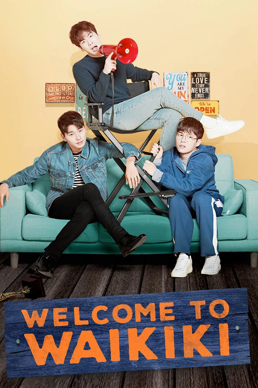 Poster chính thức của phim Phim Tâm Lý, Phim Hài "Ba Chàng Ngổ Ngáo" (Welcome to Waikiki - 2018), với sự tham gia của diễn viên Shin Hyun-soo và Mun Ka-young.
