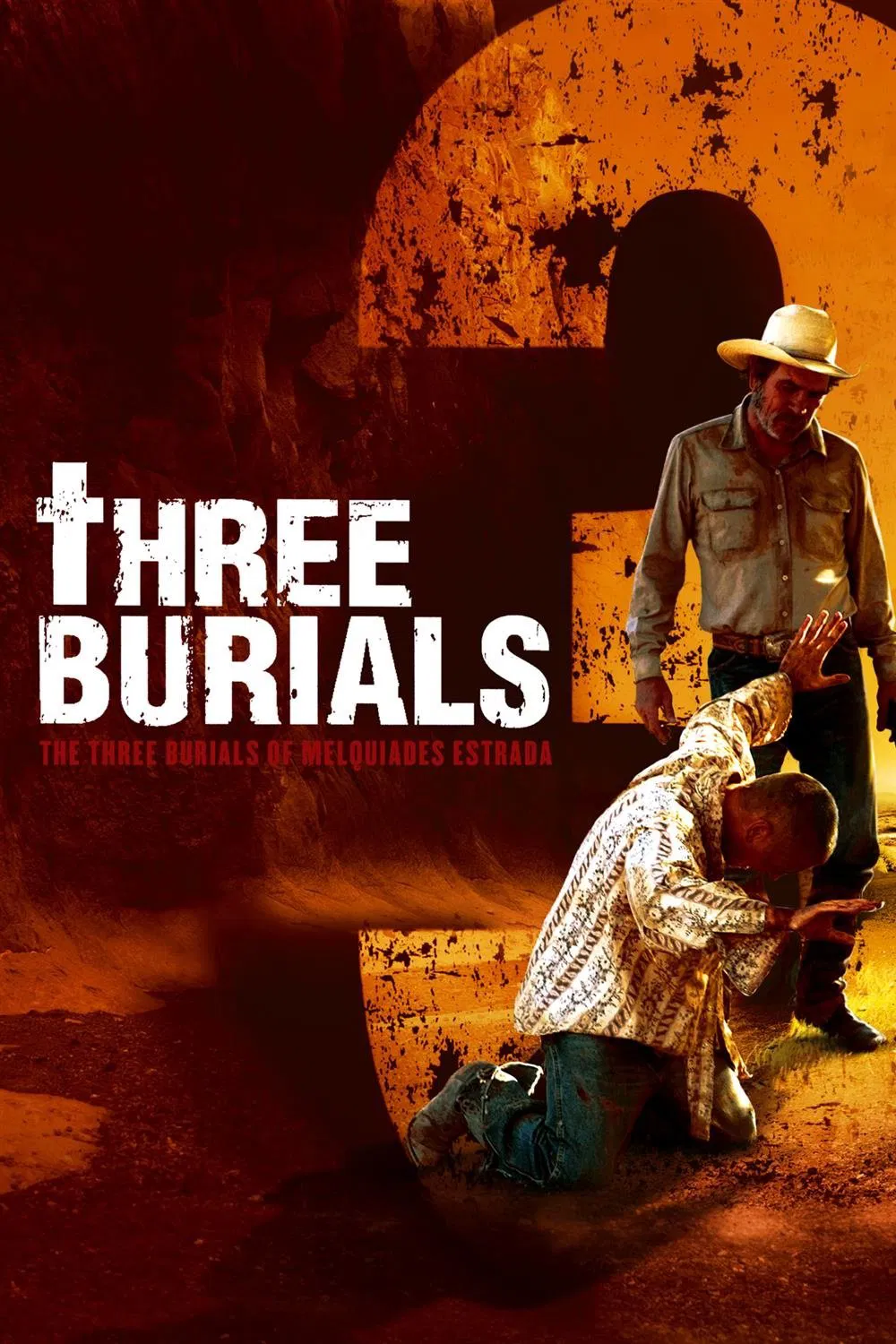 Poster chính thức của phim Phim Phiêu Lưu, Phim Hình Sự "Ba Lần Chôn Cất" (The Three Burials of Melquiades Estrada - 2005), với sự tham gia của diễn viên Tommy Lee Jones và Barry Pepper.