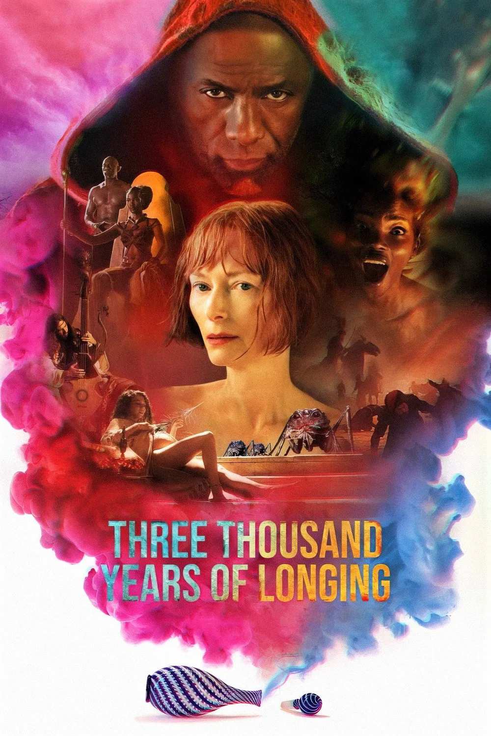 Poster chính thức của phim Phim Tâm Lý, Phim Giả Tượng "Ba Ngàn Năm Khao Khát" (Three Thousand Years of Longing - 2022), với sự tham gia của diễn viên Tilda Swinton và Idris Elba.