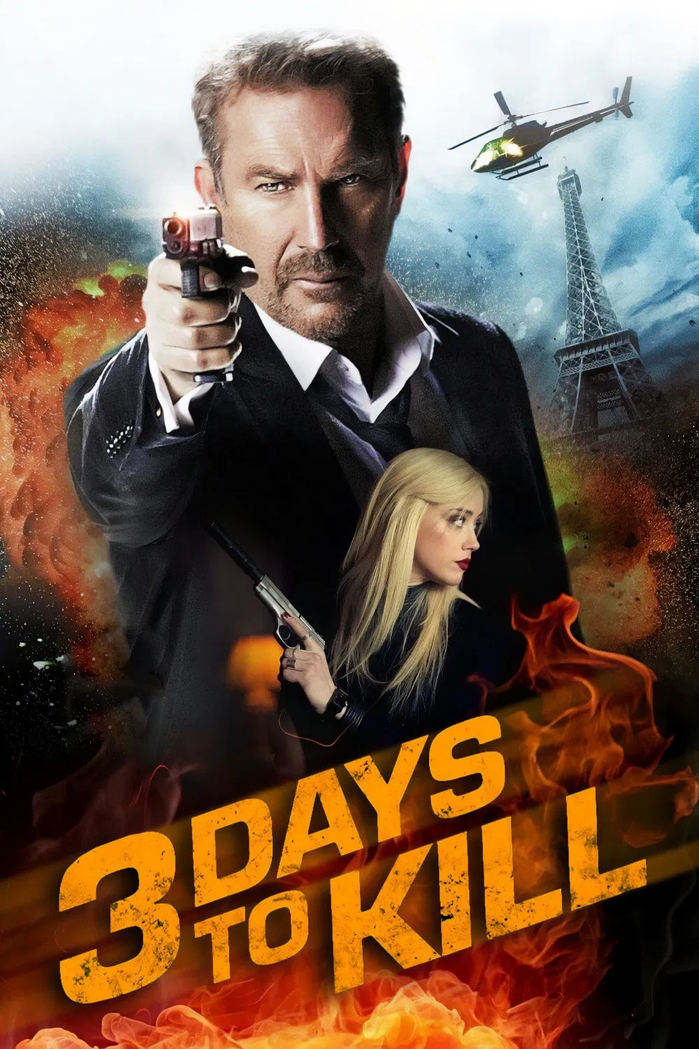 Poster chính thức của phim Phim Hành Động, Phim Tâm Lý "Ba Ngày Đổi Mạng" (3 Days to Kill - 2014), với sự tham gia của diễn viên Kevin Costner và Amber Heard.