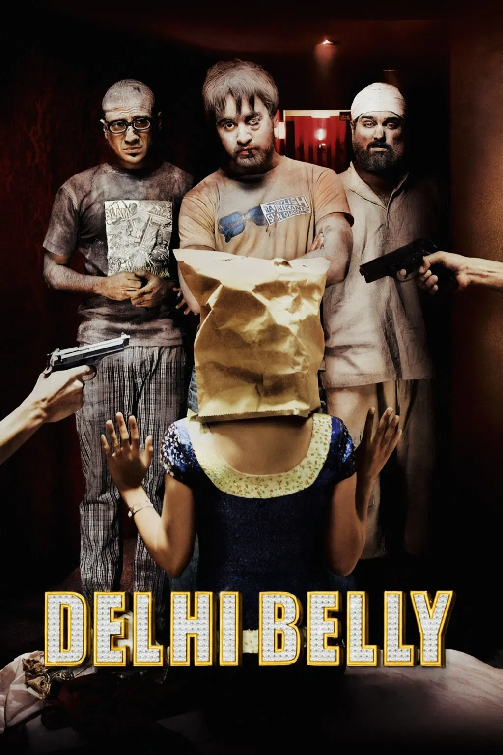 Poster chính thức của phim Phim Hành Động, Phim Hài "Ba Tên Ăn Hại" (Delhi Belly - 2011), với sự tham gia của diễn viên Imran Khan và Kunaal Roy Kapur.