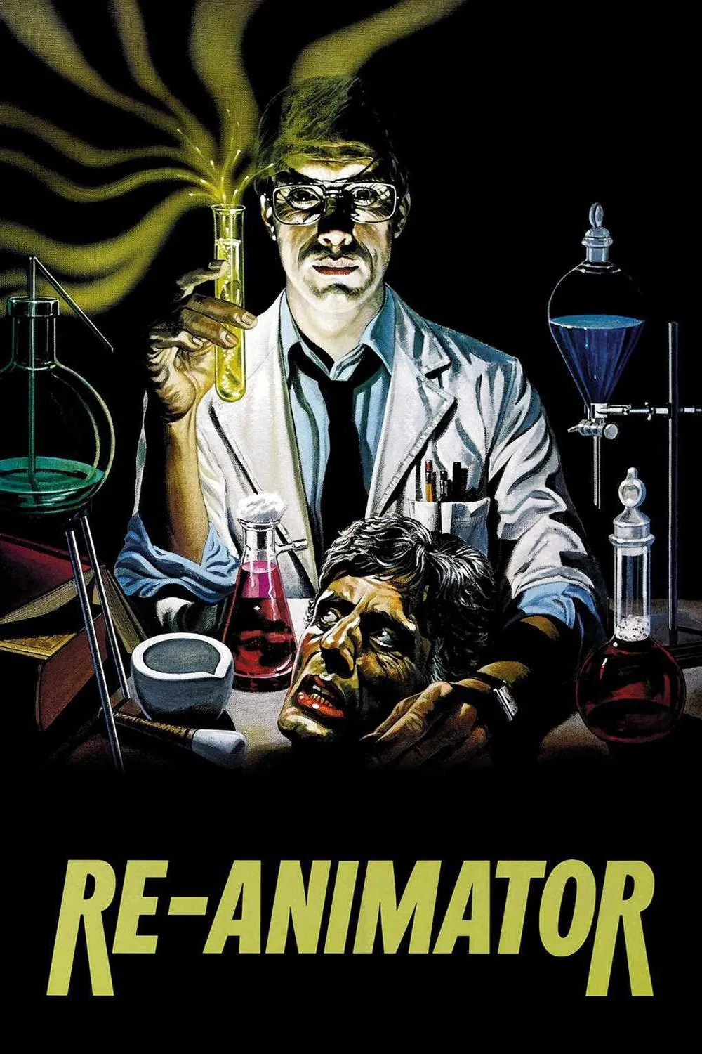 Poster chính thức của phim Phim Viễn Tưởng, Phim Hài "Bác Sĩ Sát Nhân" (Re-Animator - 1985), với sự tham gia của diễn viên Jeffrey Combs và Bruce Abbott.