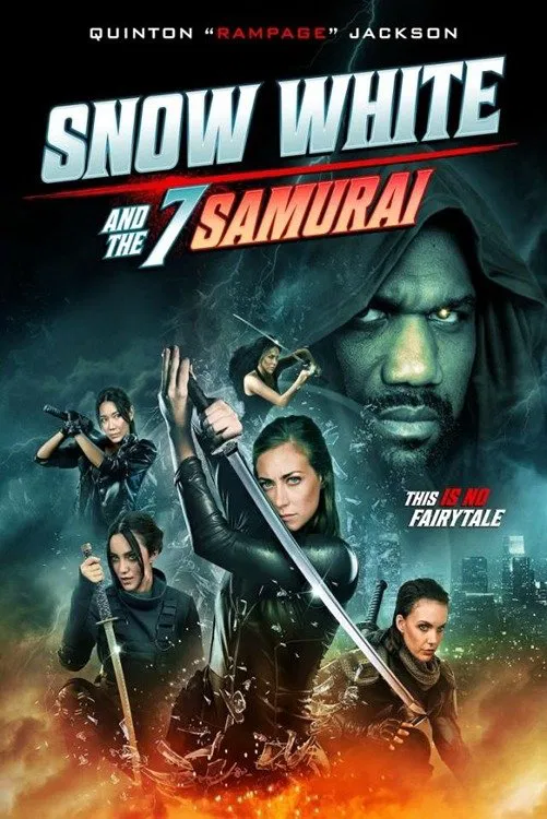 Poster chính thức của phim Phim Hành Động, Phim Hài "Bạch Tuyết và Bảy Võ Sĩ Samurai" (Snow White and the 7 Samurai - 2024), với sự tham gia của diễn viên Quinton 'Rampage' Jackson và Eric Roberts.