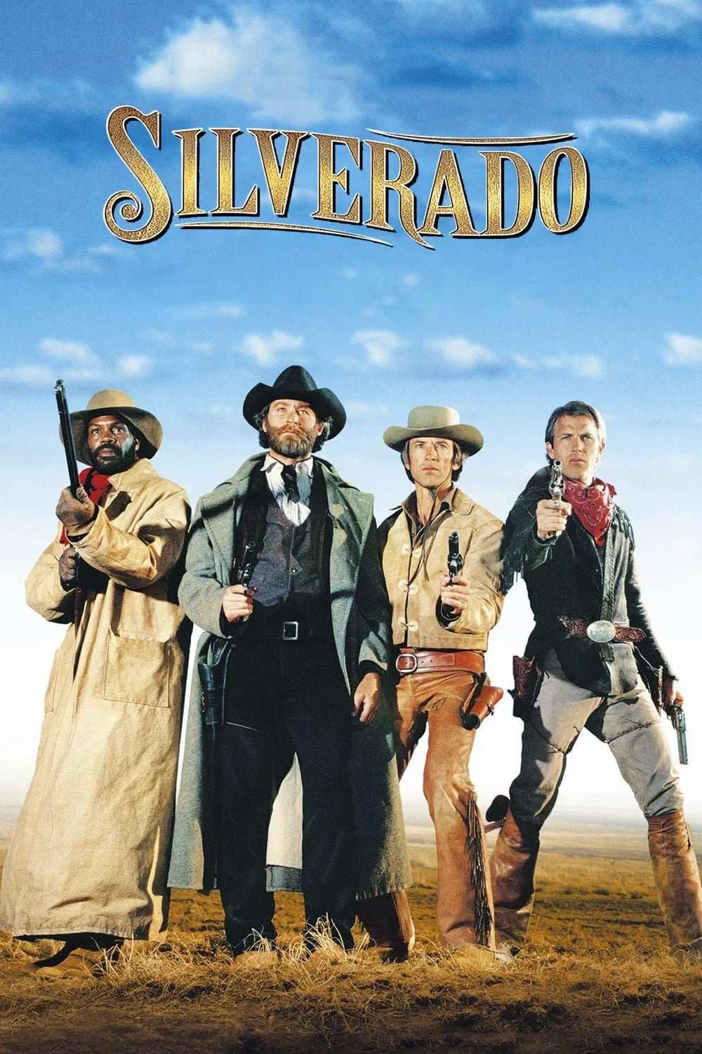 Poster chính thức của phim Phim Miền Tây, Phim Hành Động "Bắn Nhanh Thì Sống" (Silverado - 1985), với sự tham gia của diễn viên Kevin Kline và Scott Glenn.
