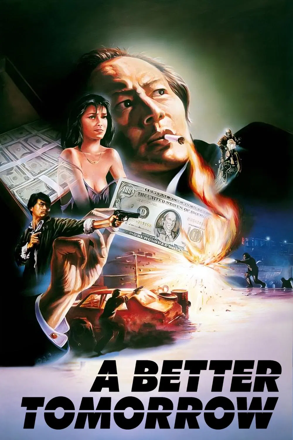 Poster chính thức của phim Phim Hành Động, Phim Hình Sự "Bản Sắc Anh Hùng" (A Better Tomorrow - 1986), với sự tham gia của diễn viên Địch Long và Châu Nhuận Phát.