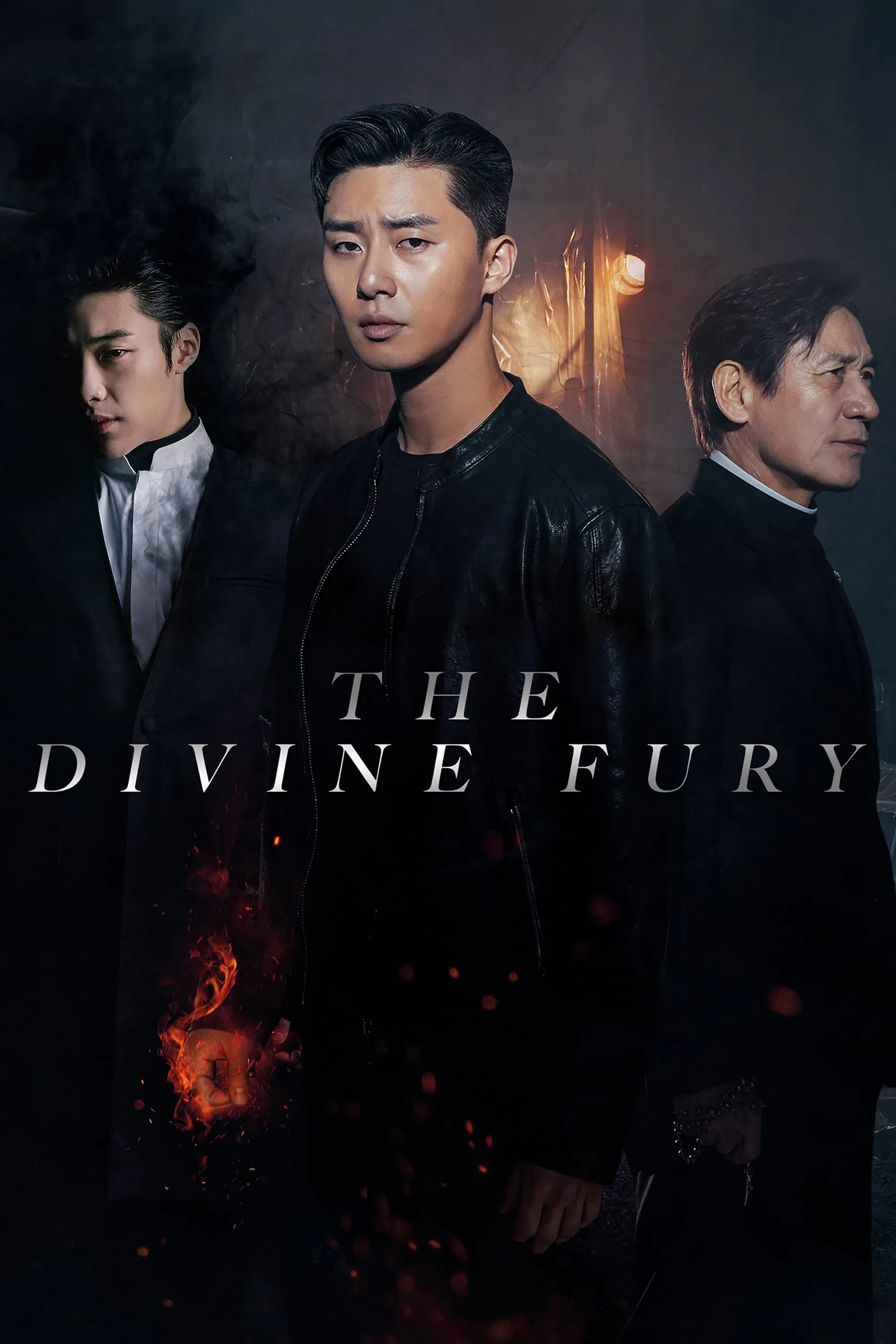 Poster chính thức của phim Phim Hành Động, Phim Kinh Dị "Bàn Tay Diệt Quỷ" (The Divine Fury - 2019), với sự tham gia của diễn viên Park Seo-jun và Ahn Sung-ki.