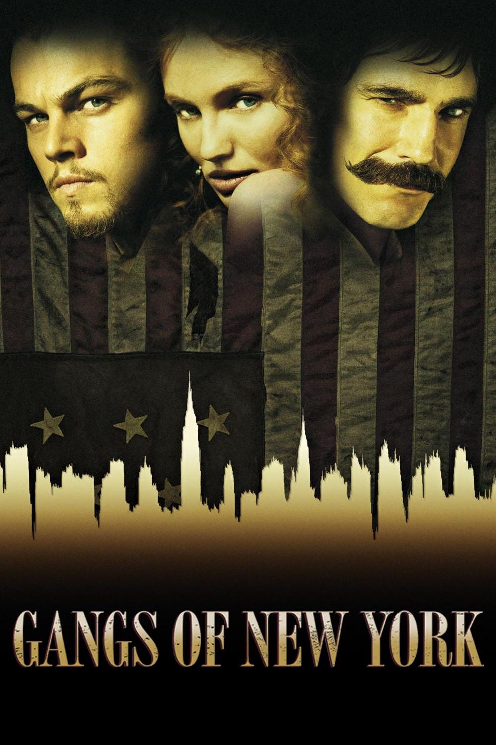 Poster chính thức của phim Phim Tâm Lý, Phim Lịch Sử "Băng Đảng New York" (Gangs of New York - 2002), với sự tham gia của diễn viên Leonardo DiCaprio và Daniel Day-Lewis.