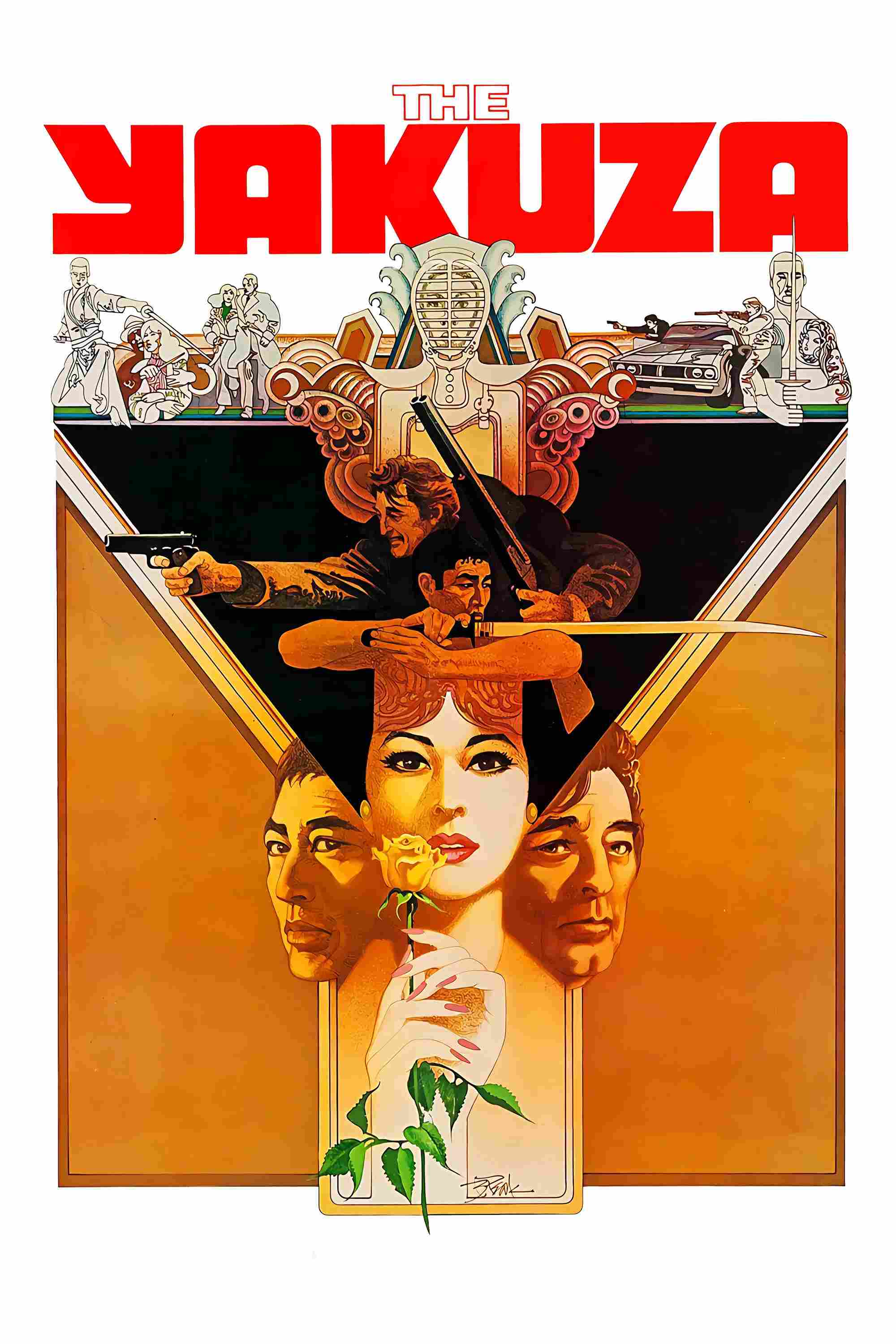 Poster chính thức của phim Phim Hình Sự, Phim Tâm Lý "Băng Đảng Yakuza" (The Yakuza - 1974), với sự tham gia của diễn viên Robert Mitchum và Ken Takakura.