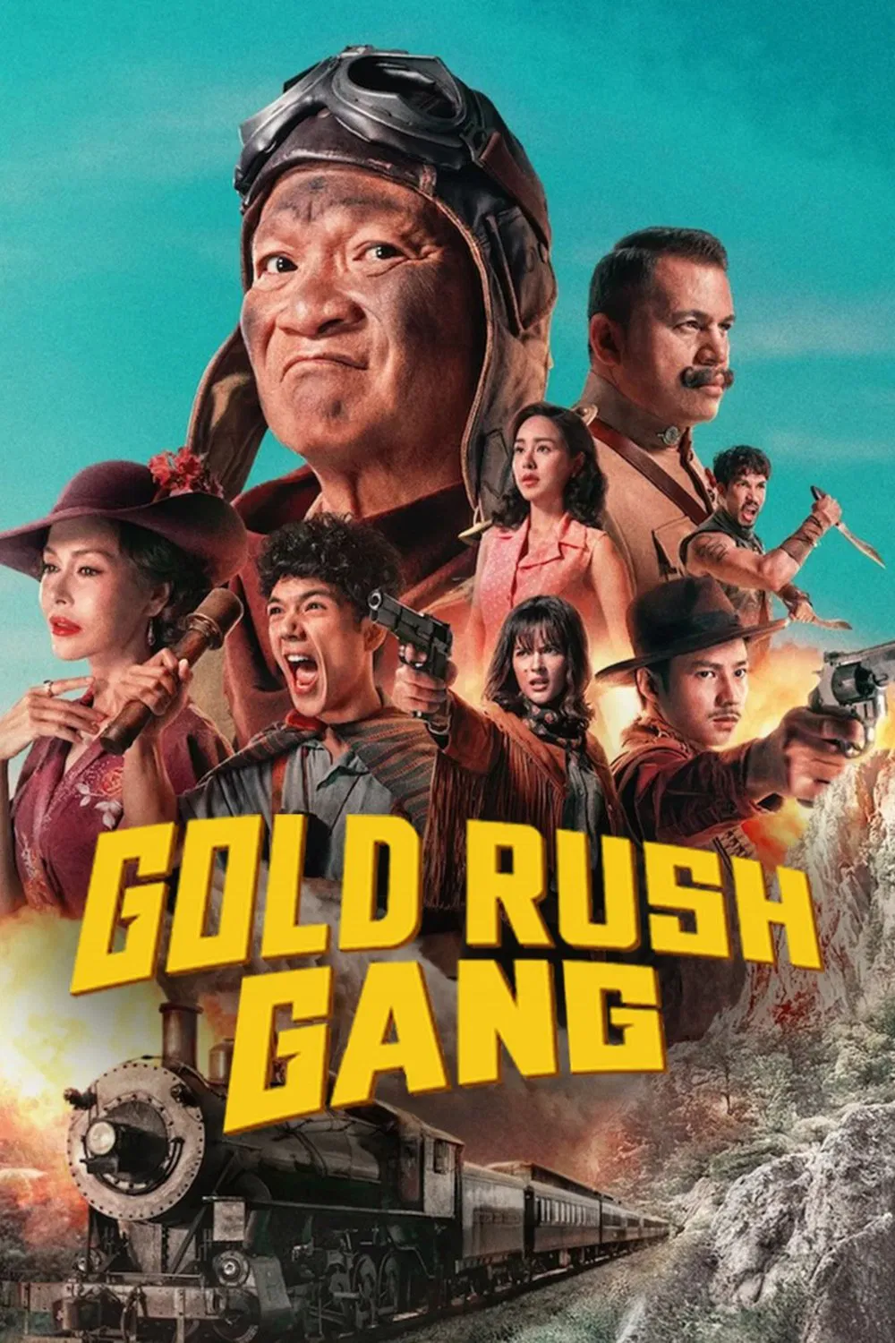 Poster chính thức của phim Phim Hành Động, Phim Hài "Băng Trộm Săn Vàng" (Gold Rush Gang - 2025), với sự tham gia của diễn viên Petchtai Wongkamlao và Thiti Mahayotaruk.