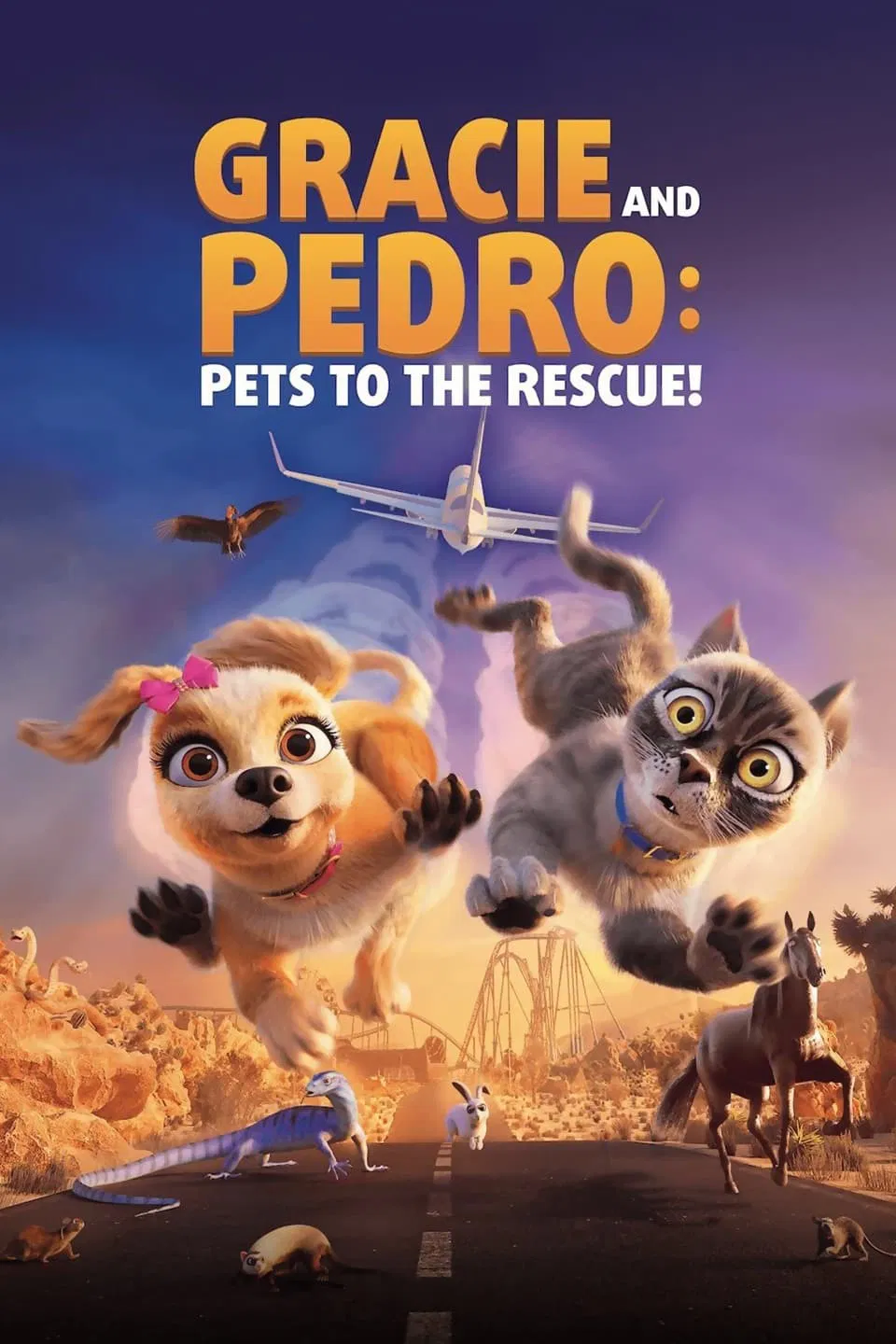 Poster chính thức của phim Phim Hoạt Hình, Phim Phiêu Lưu "Báo Thủ Đi Tìm Chủ" (Gracie & Pedro: Pets to the Rescue - 2024), với sự tham gia của diễn viên Claire Alan và Cory Doran.