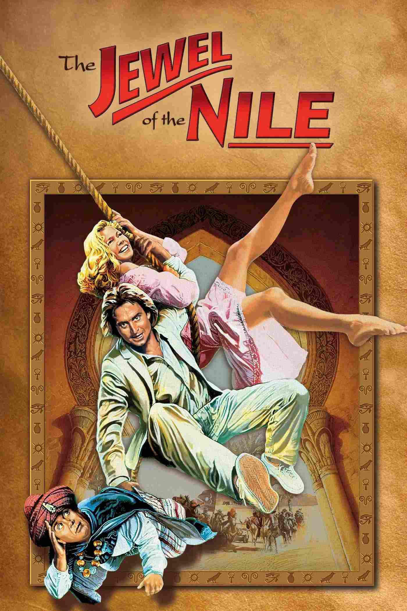 Poster chính thức của phim Phim Phiêu Lưu, Phim Hành Động "Báu Vật Sông Nile" (The Jewel of the Nile - 1985), với sự tham gia của diễn viên Michael Douglas và Kathleen Turner.