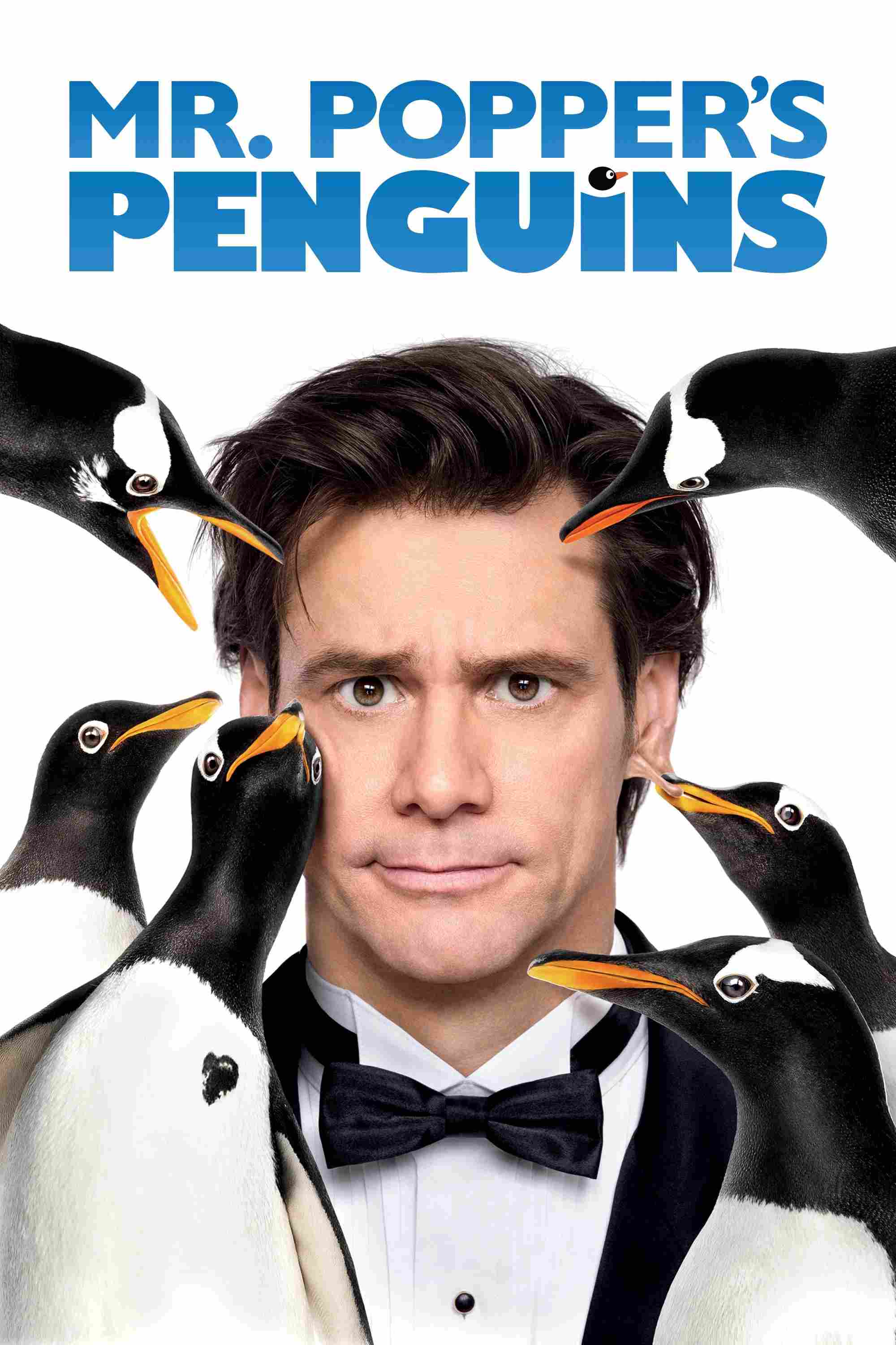 Poster chính thức của phim Phim Hài, Phim Gia Đình "Bầy Cánh Cụt Nhà Popper" (Mr. Popper's Penguins - 2011), với sự tham gia của diễn viên Jim Carrey và Carla Gugino.