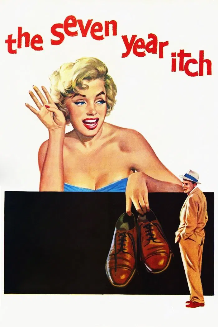 Poster chính thức của phim Phim Hài, Phim Tình Cảm "Bảy Năm Ngứa Ngáy" (The Seven Year Itch - 1955), với sự tham gia của diễn viên Marilyn Monroe và Tom Ewell.
