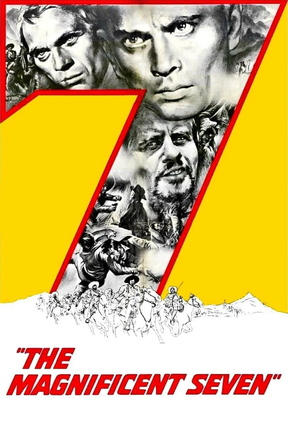 Poster chính thức của phim Phim Miền Tây, Phim Hành Động "Bảy Tay Súng Oai Hùng" (The Magnificent Seven - 1960), với sự tham gia của diễn viên Yul Brynner và Eli Wallach.
