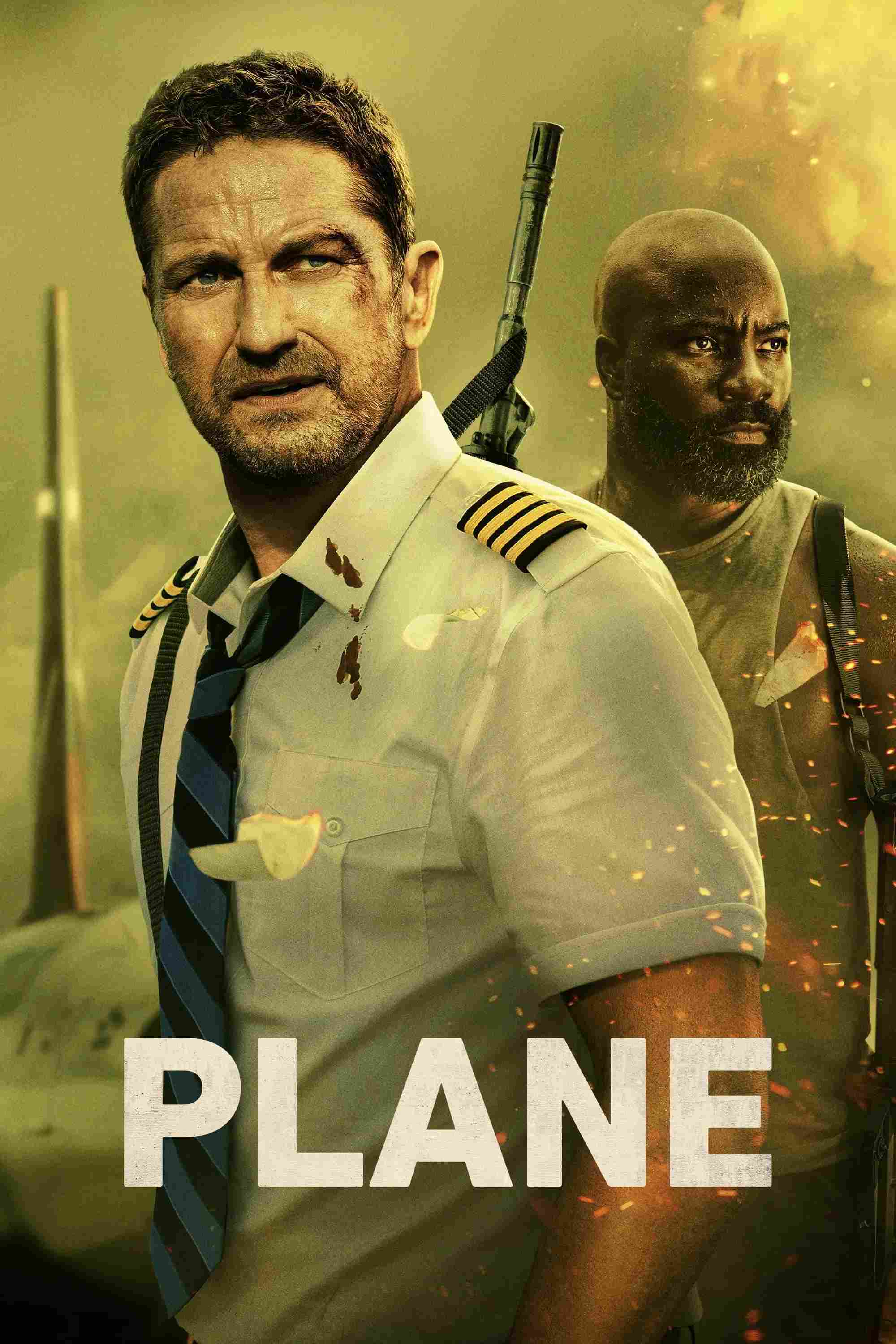 Poster chính thức của phim Phim Hành Động, Phim Phiêu Lưu "Bay Vào Tử Địa" (Plane - 2023), với sự tham gia của diễn viên Gerard Butler và Mike Colter.